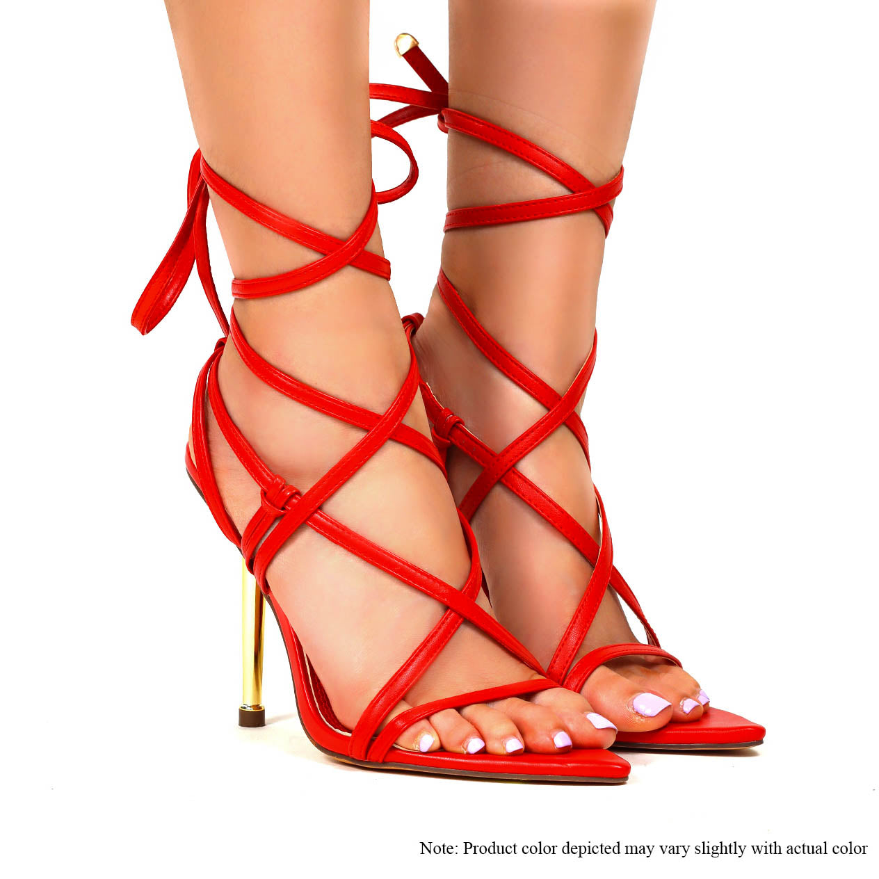 BANKS-28 POINTED TOE LACE UP WITH GOLD PENCIL HEEL-RED