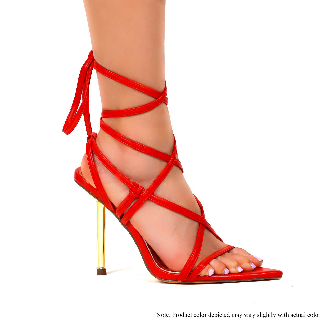 BANKS-28 POINTED TOE LACE UP WITH GOLD PENCIL HEEL-RED