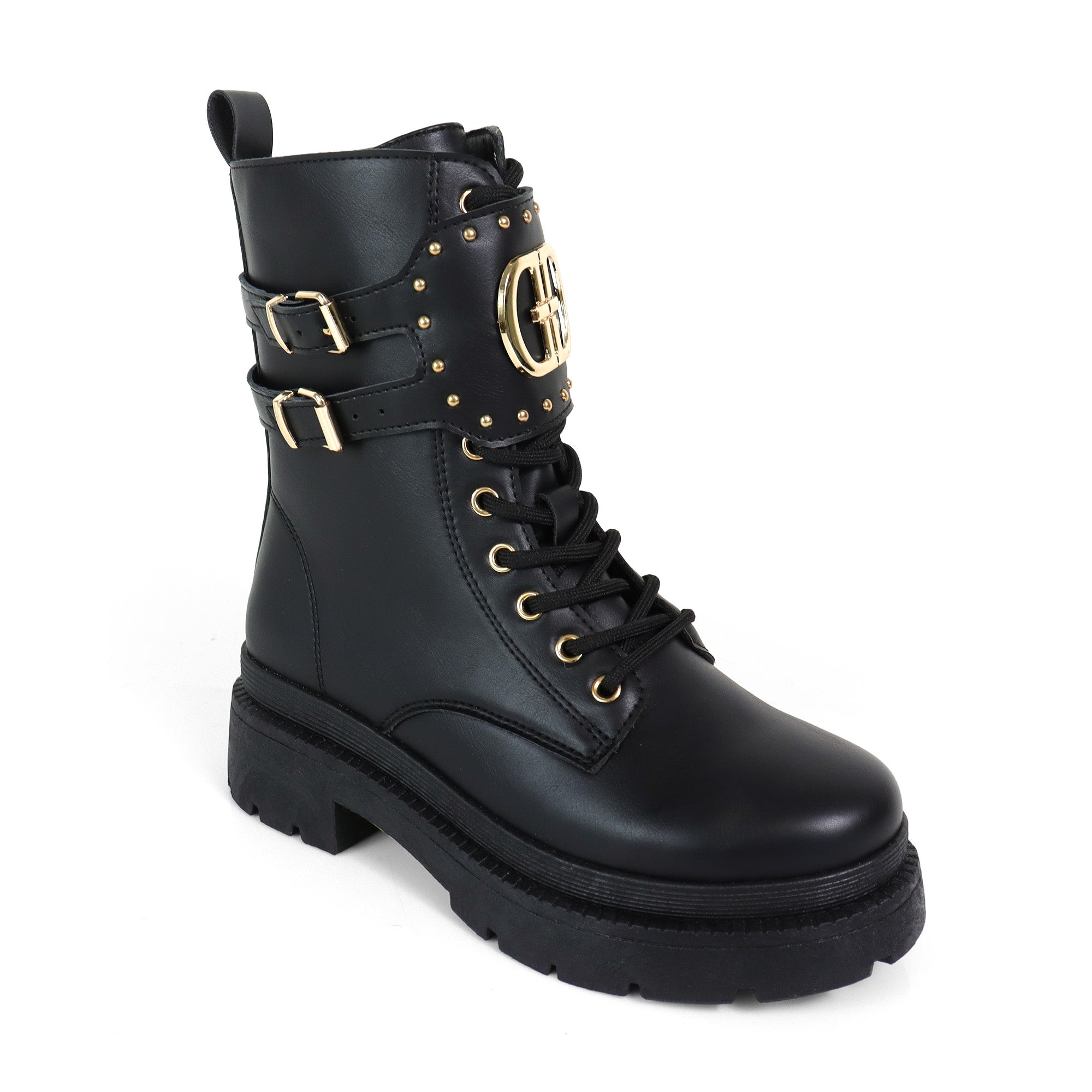 BARAZ-1 LUG SOLE CUFF LACE UP COMBAT BOOTS BLACK