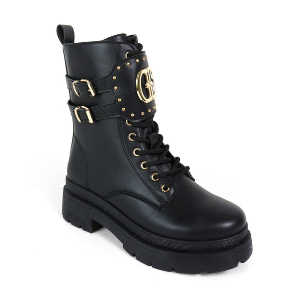 BARAZ-1 LUG SOLE CUFF LACE UP COMBAT BOOTS BLACK