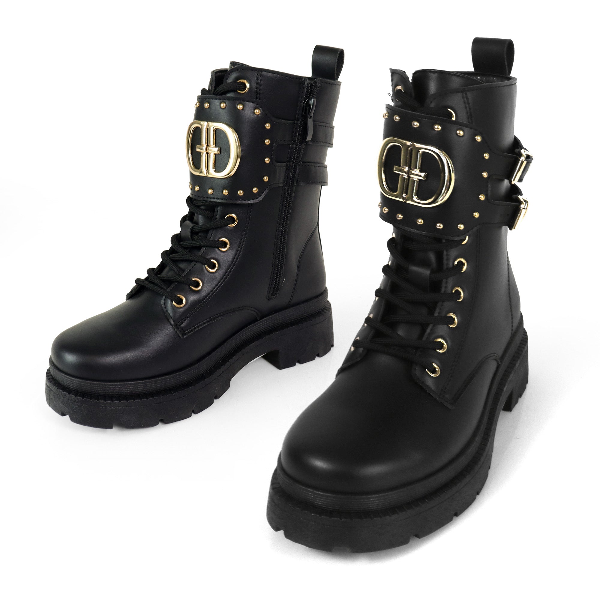 BARAZ-1 LUG SOLE CUFF LACE UP COMBAT BOOTS BLACK