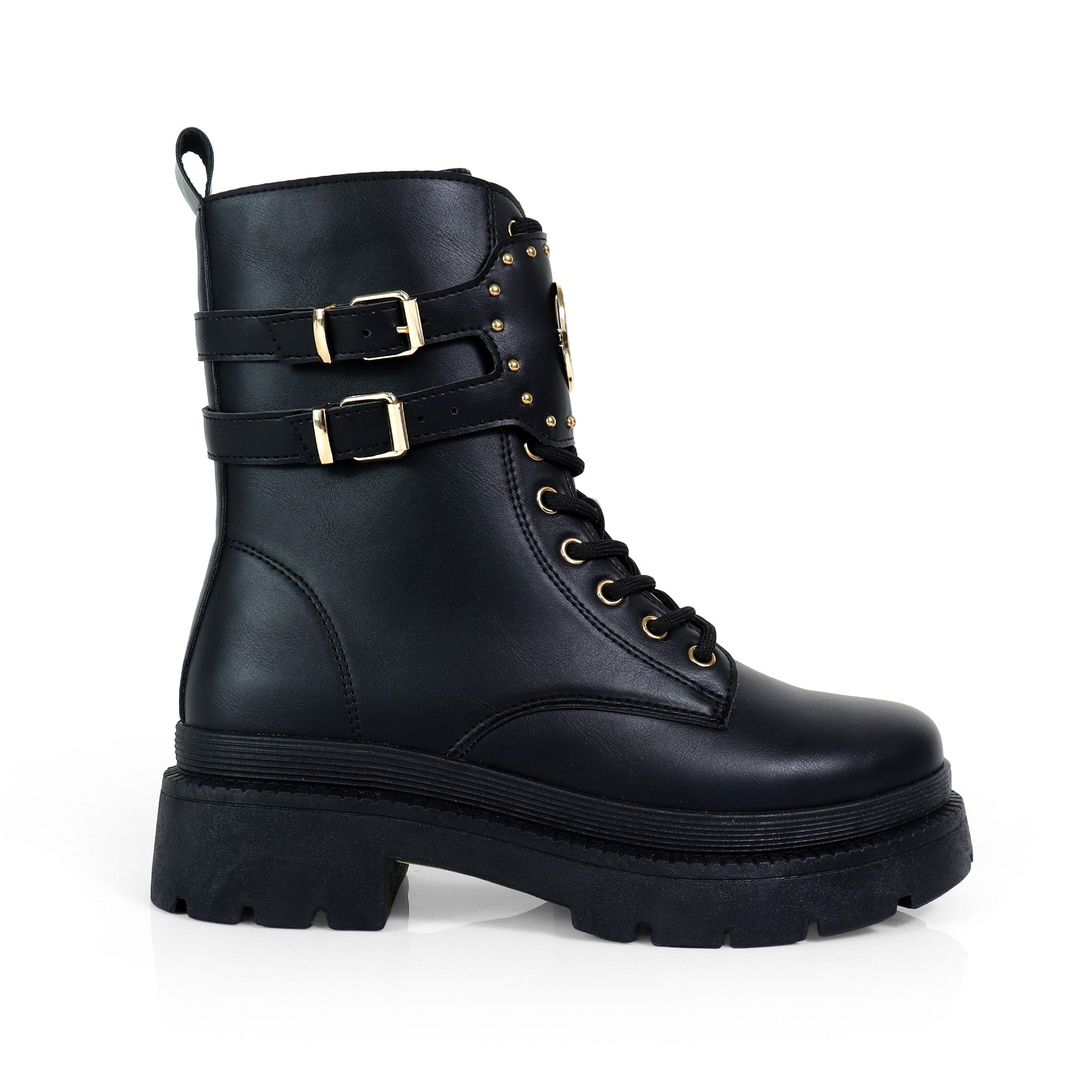 BARAZ-1 LUG SOLE CUFF LACE UP COMBAT BOOTS BLACK