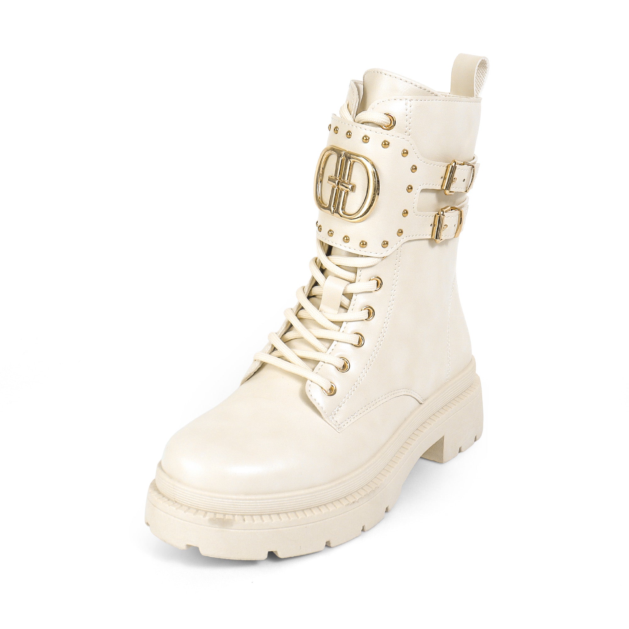 BARAZ-1 LUG SOLE CUFF LACE UP COMBAT BOOTS IVORY