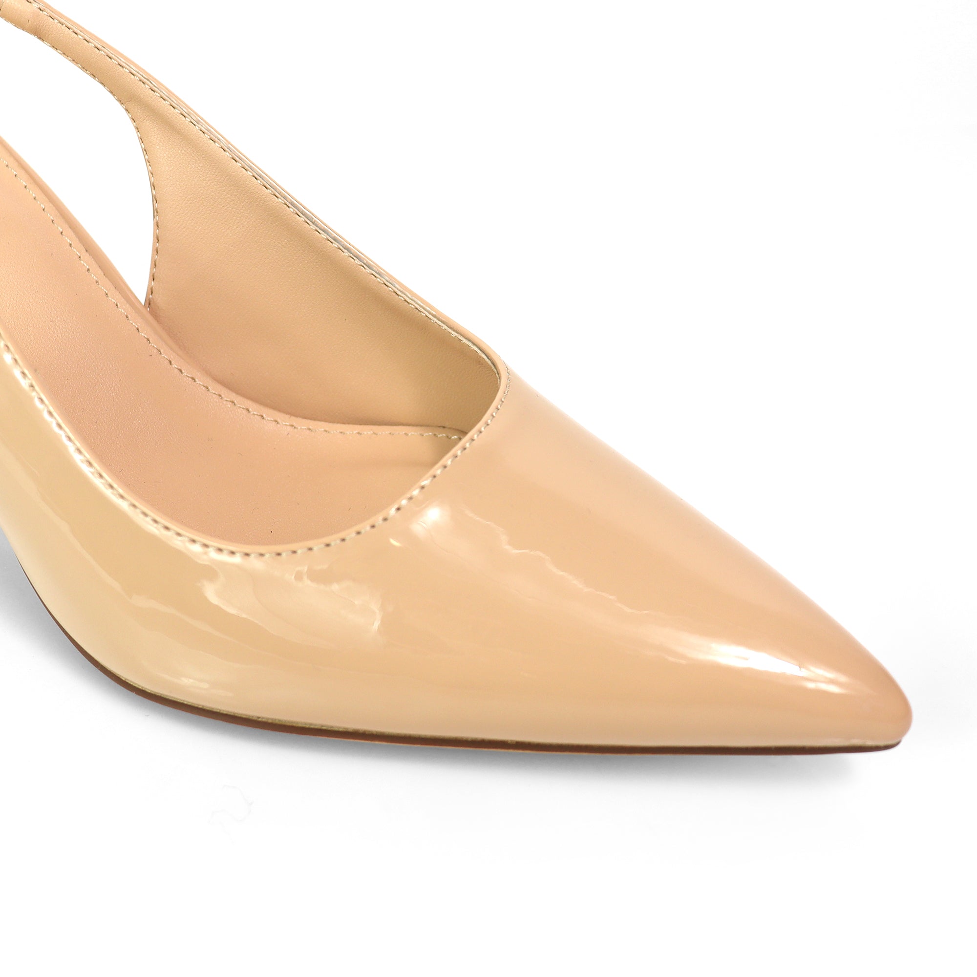 BARBARA-1 POINTED TOE HORSEBIT SLINGBACK PUMP W/ KITTEN HEEL NUDE