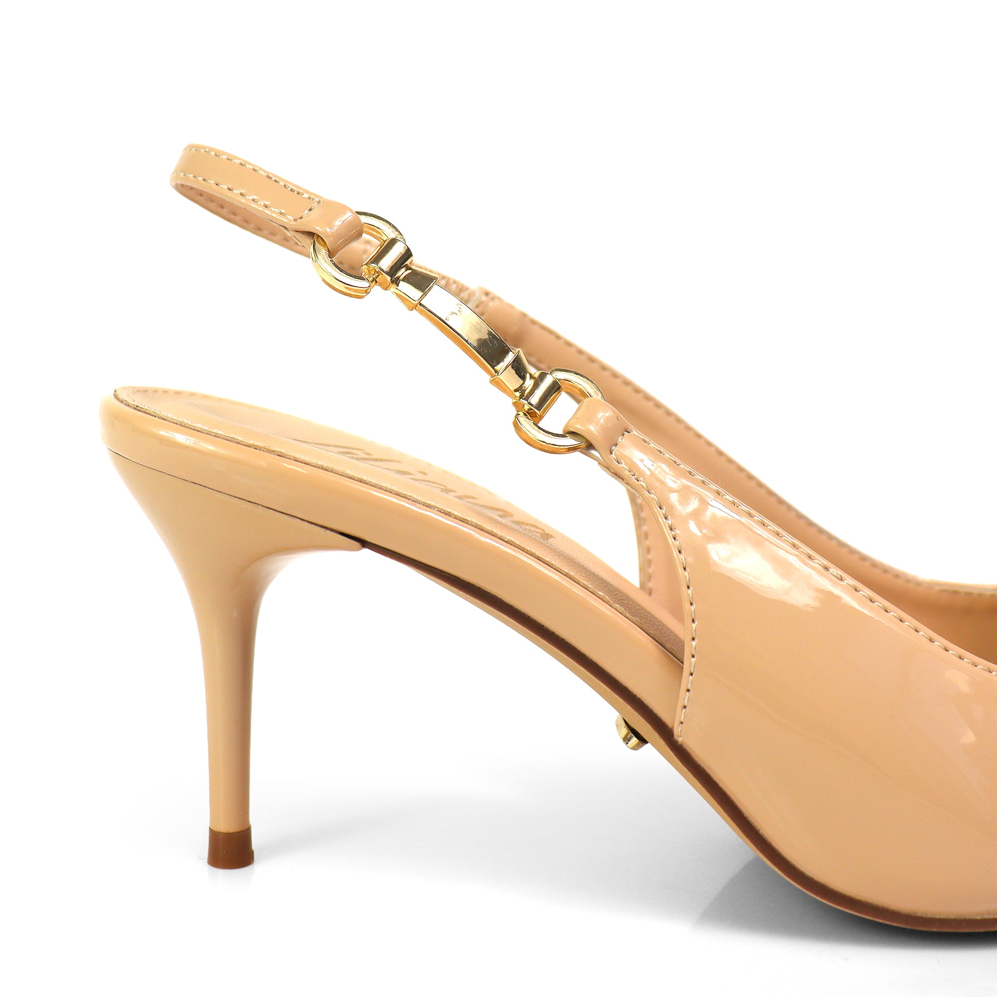 BARBARA-1 POINTED TOE HORSEBIT SLINGBACK PUMP W/ KITTEN HEEL NUDE