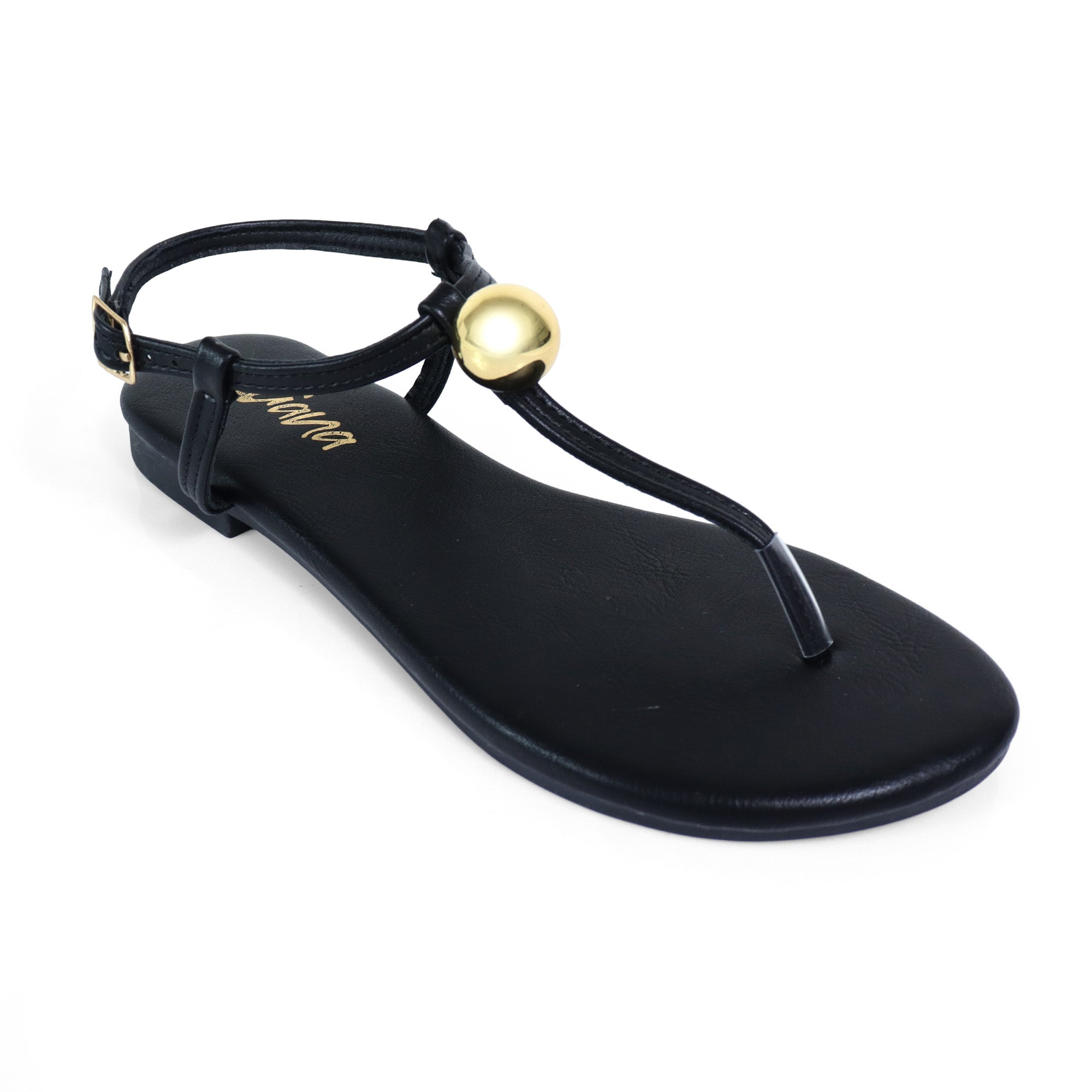 BETTI-1 METAL BALL THONG FLAT SANDAL BLACK