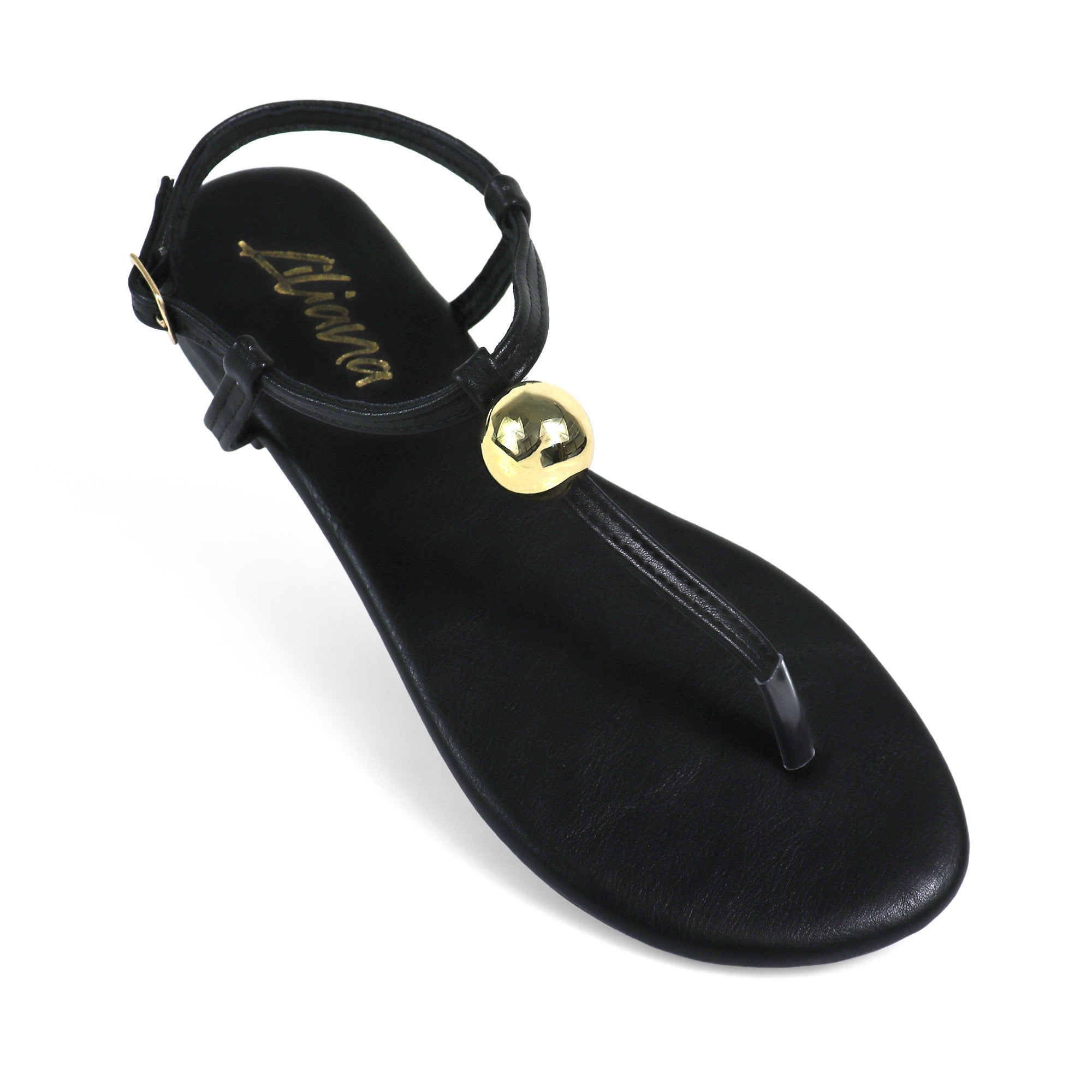 BETTI-1 METAL BALL THONG FLAT SANDAL BLACK