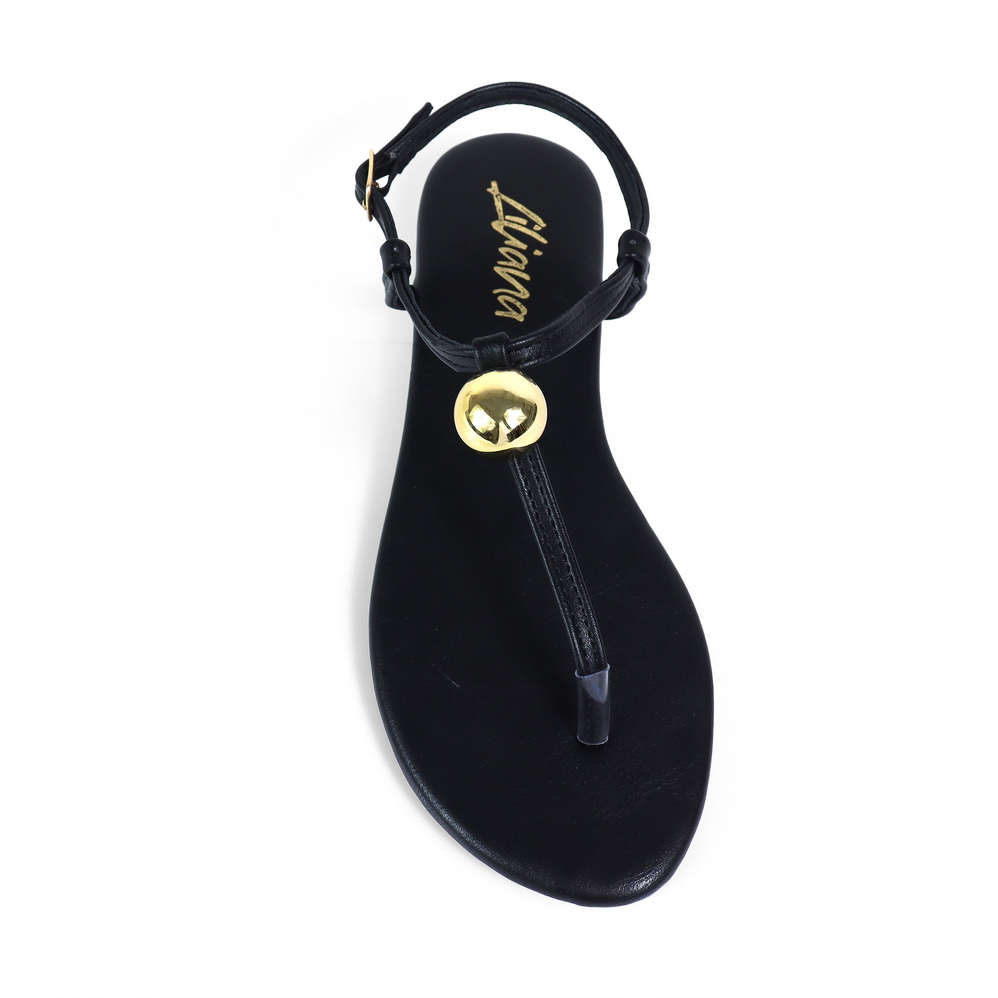 BETTI-1 METAL BALL THONG FLAT SANDAL BLACK