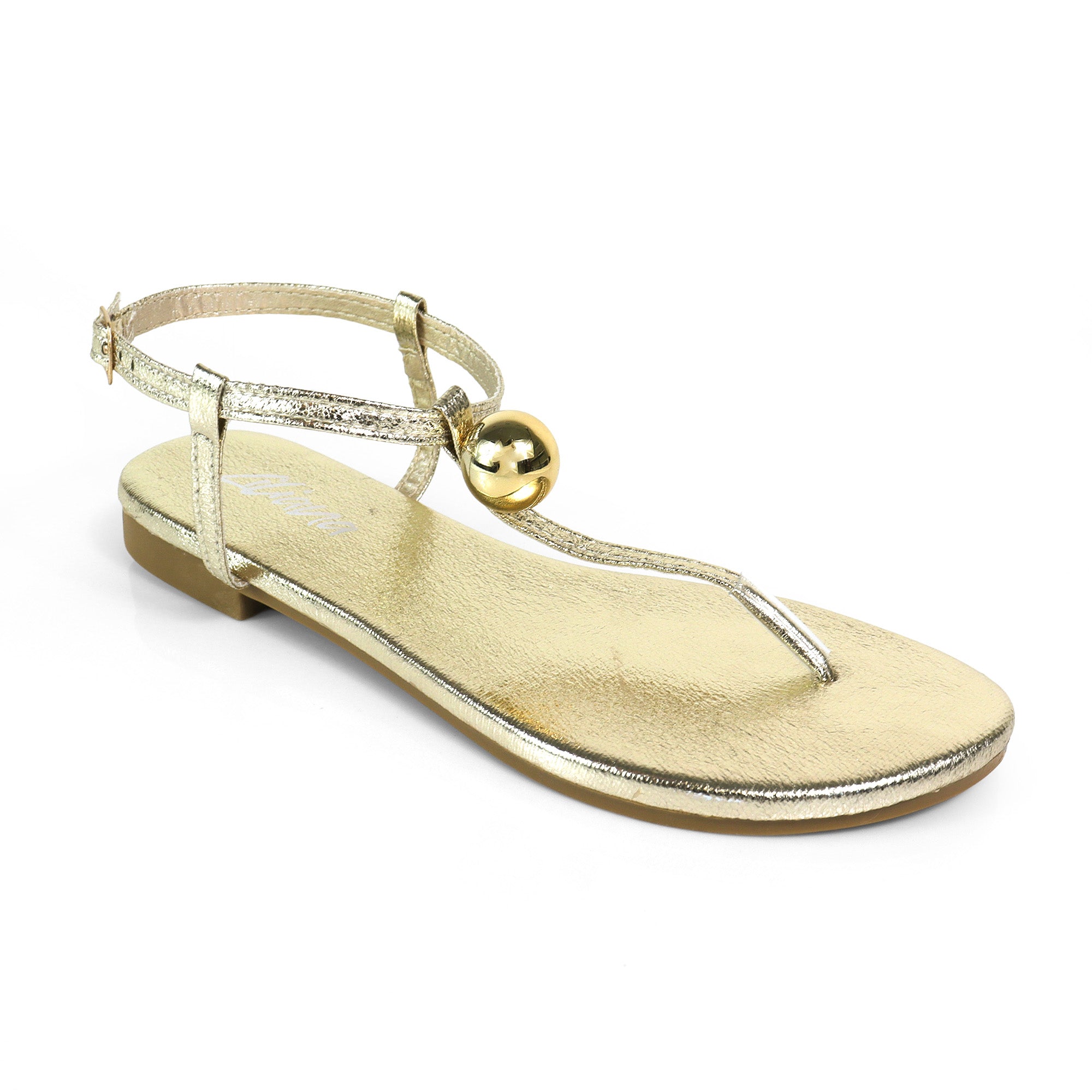 BETTI-1 METAL BALL THONG FLAT SANDAL GOLD