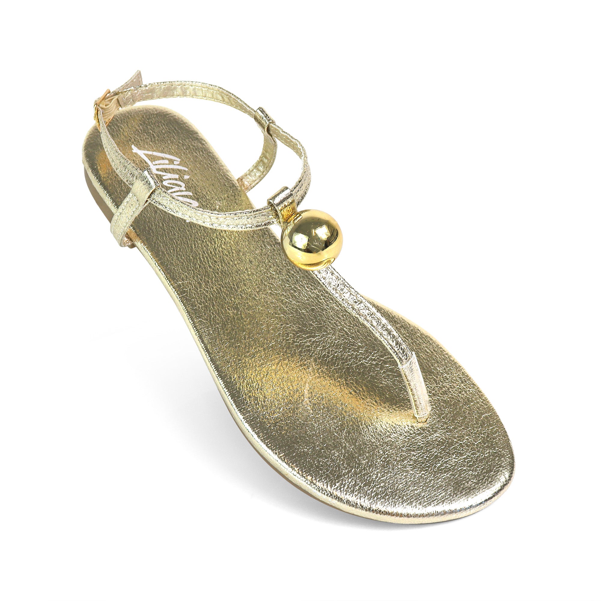 BETTI-1 METAL BALL THONG FLAT SANDAL GOLD