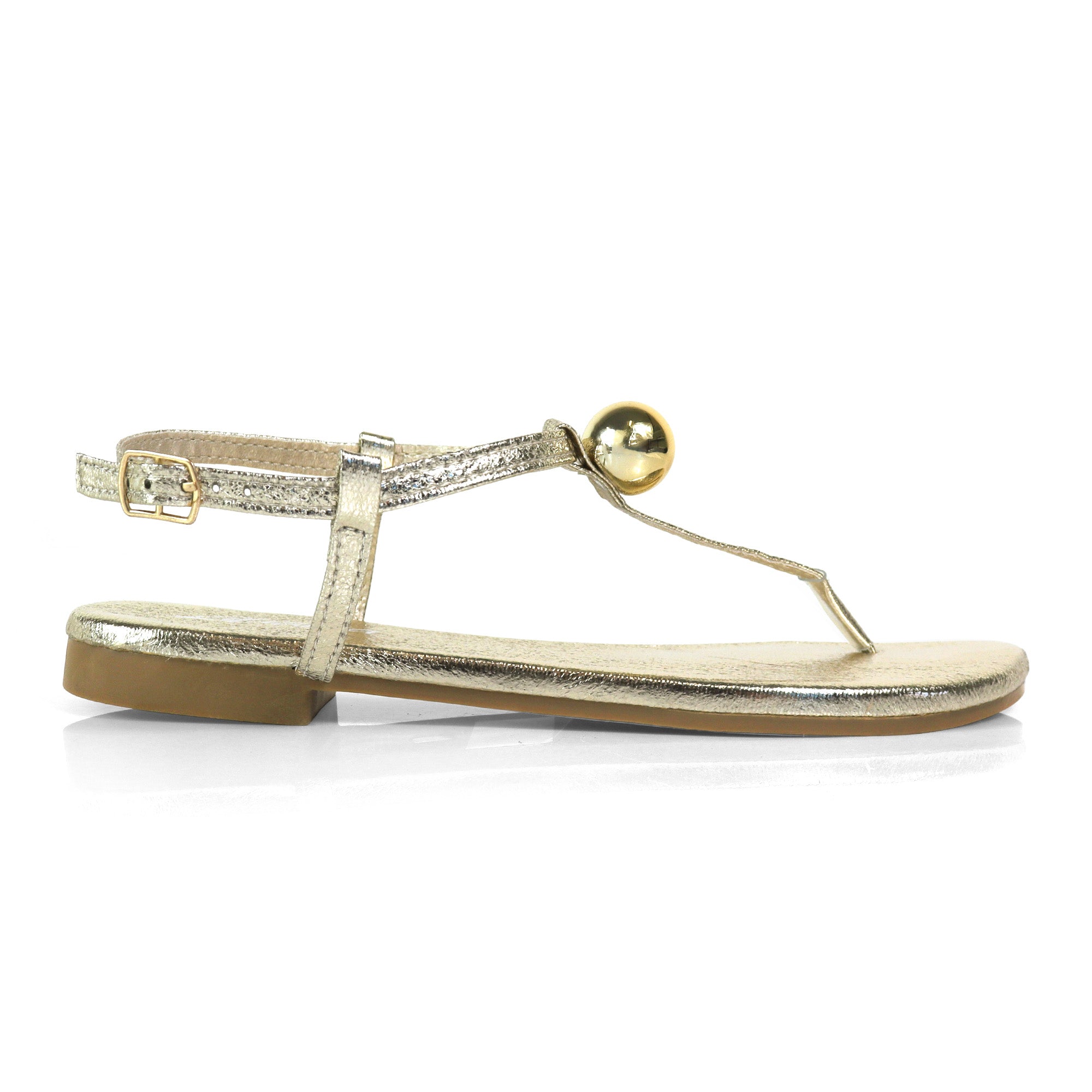 BETTI-1 METAL BALL THONG FLAT SANDAL GOLD