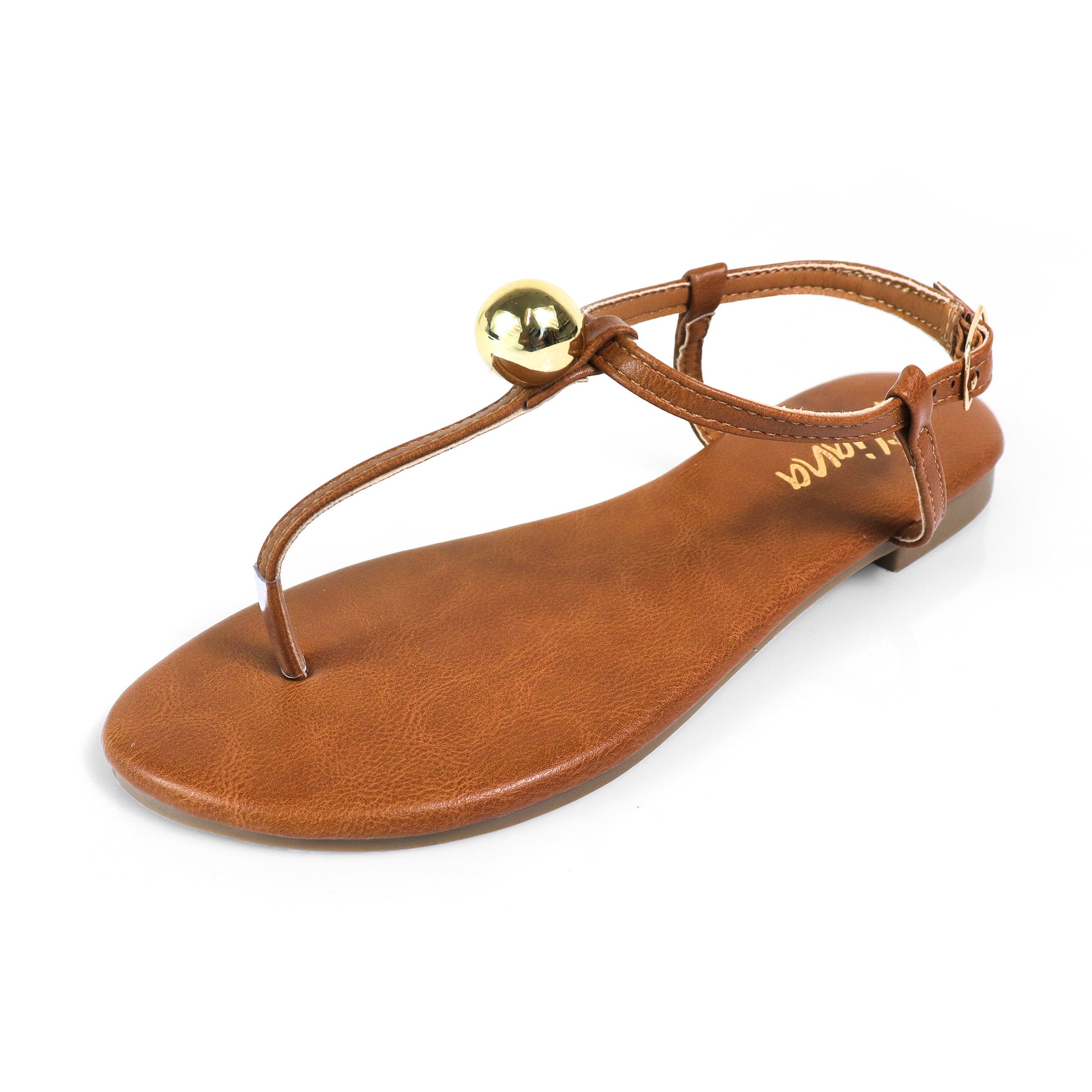 BETTI-1 METAL BALL THONG FLAT SANDAL TAN