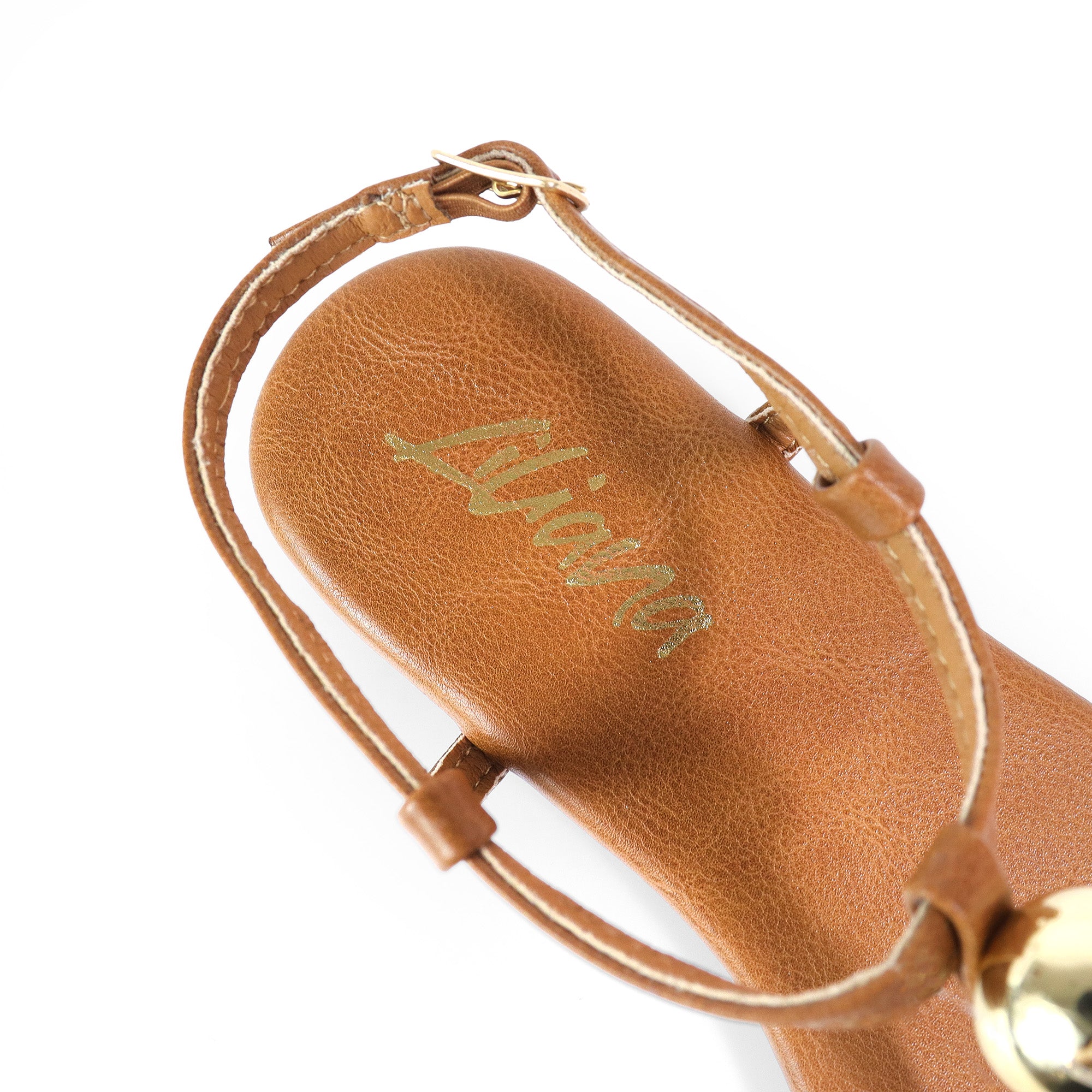 BETTI-1 METAL BALL THONG FLAT SANDAL TAN