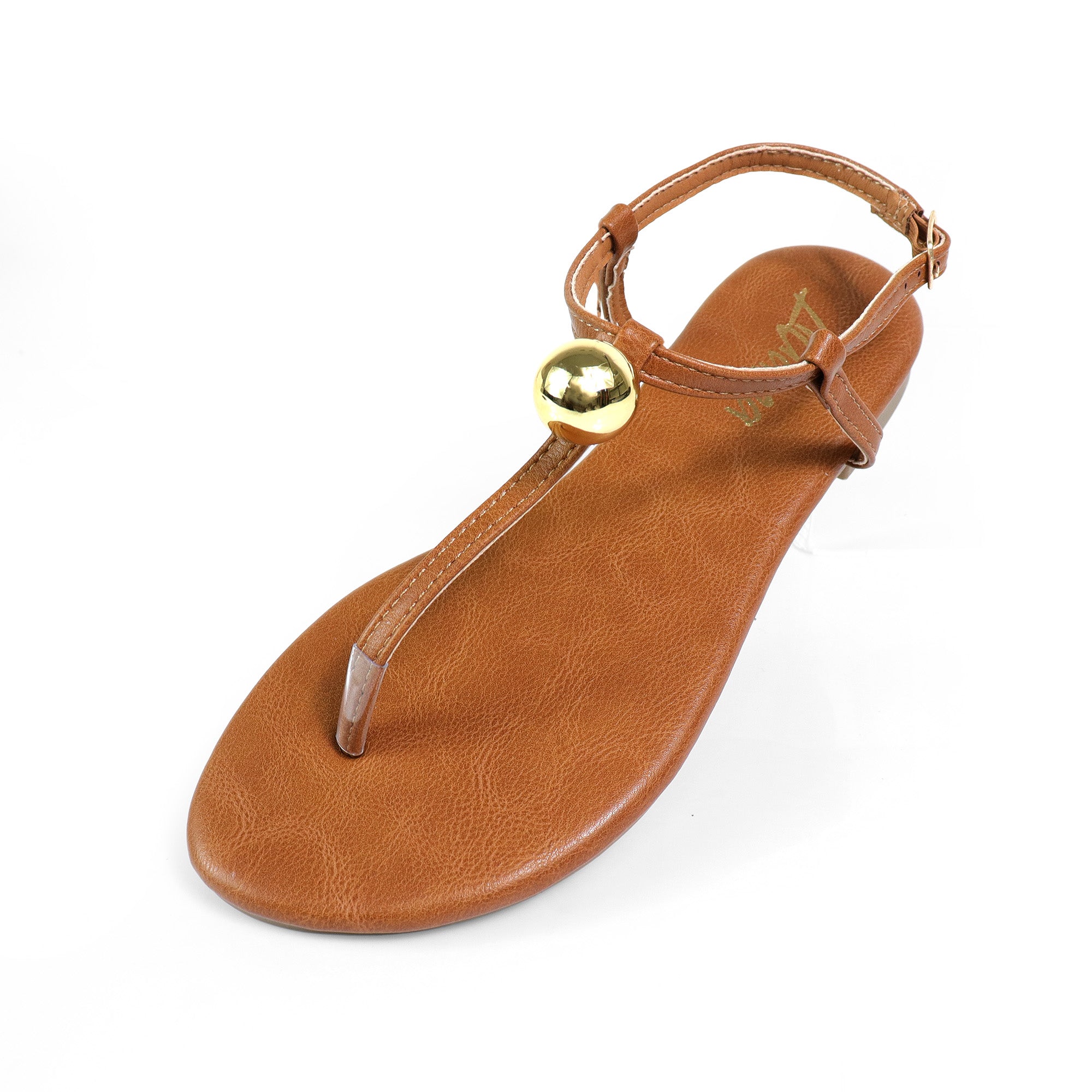 BETTI-1 METAL BALL THONG FLAT SANDAL TAN