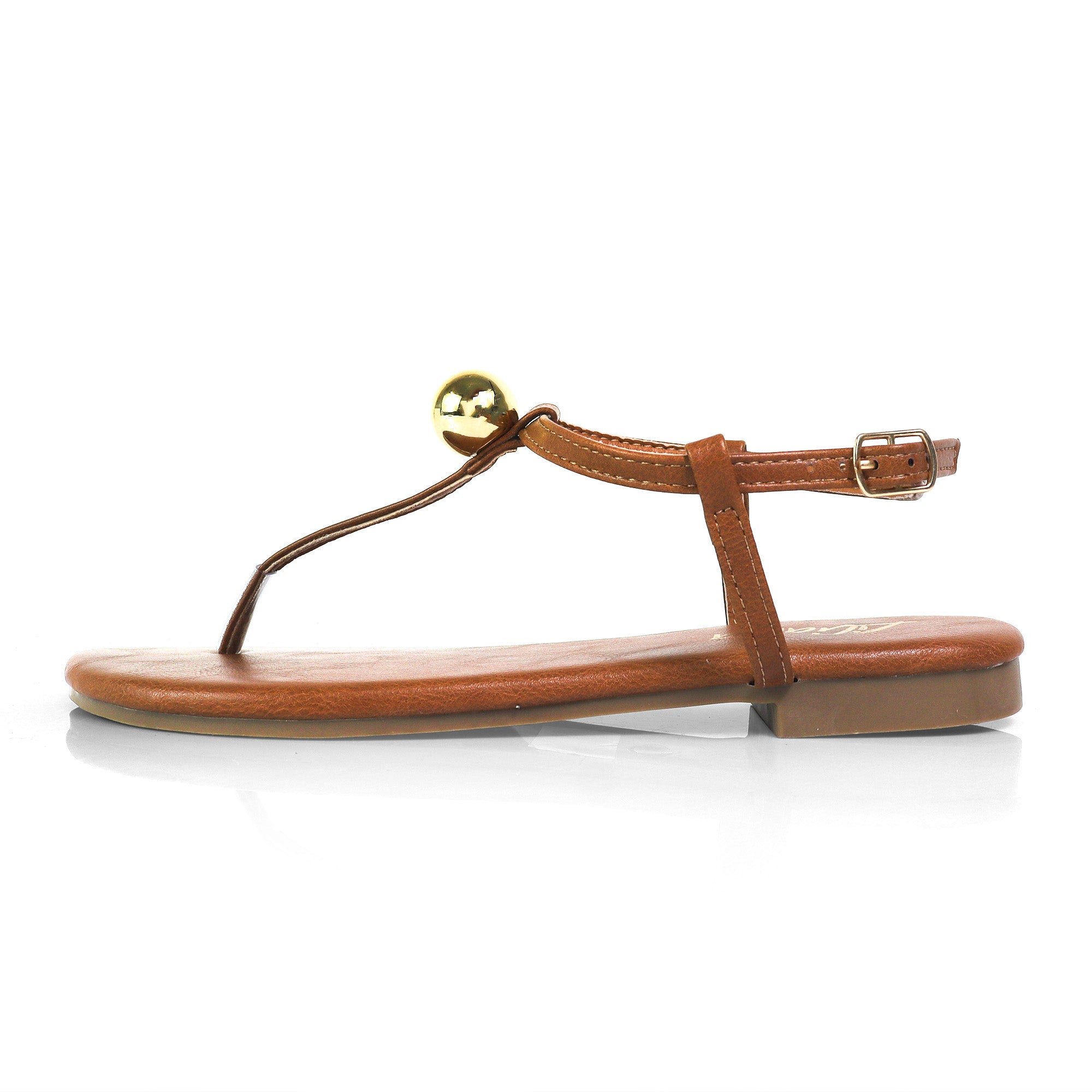 BETTI-1 METAL BALL THONG FLAT SANDAL TAN