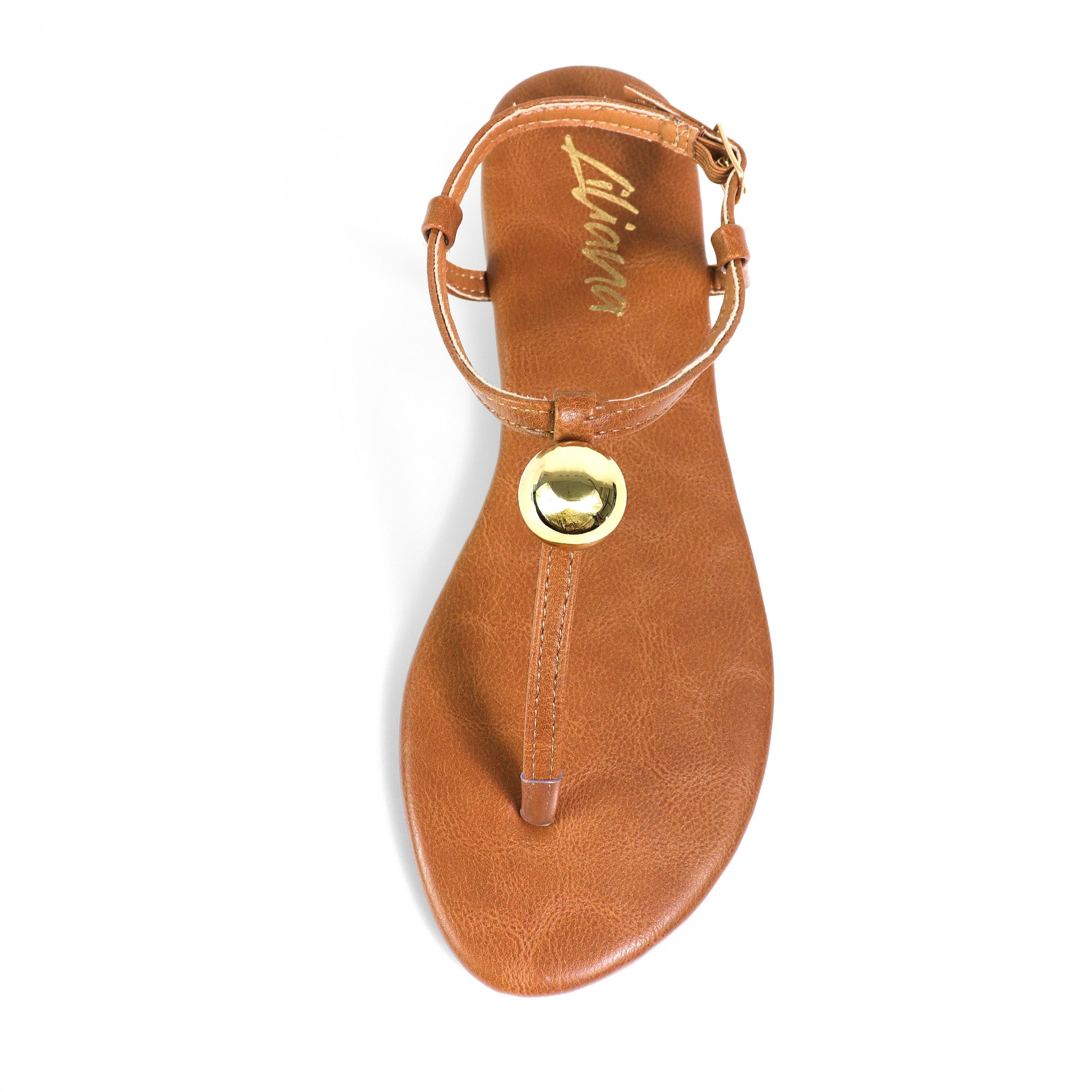 BETTI-1 METAL BALL THONG FLAT SANDAL TAN