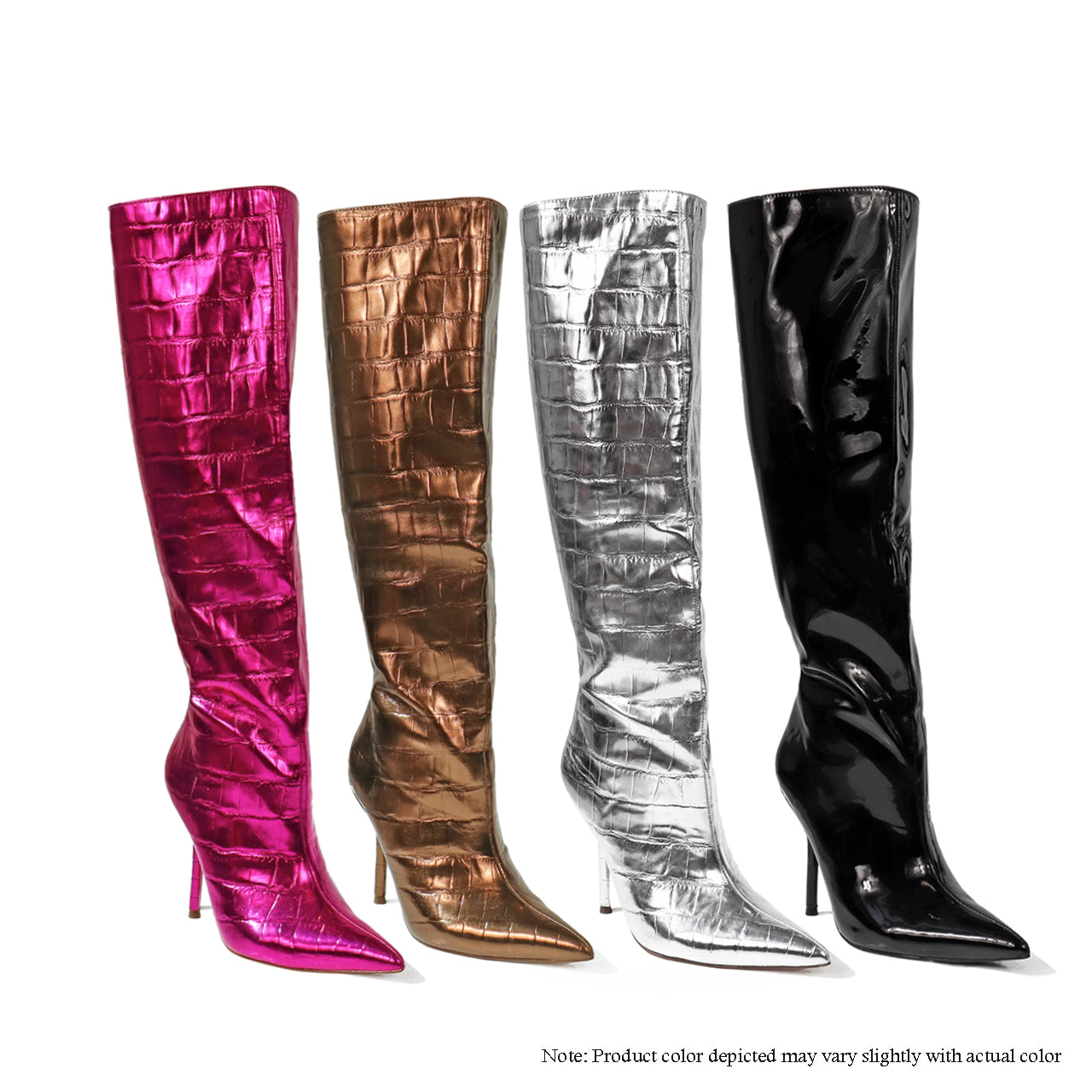 BEXIE-14 KNEE HIGH STRAIGHT CROC METALLIC BOOTS - BKPT