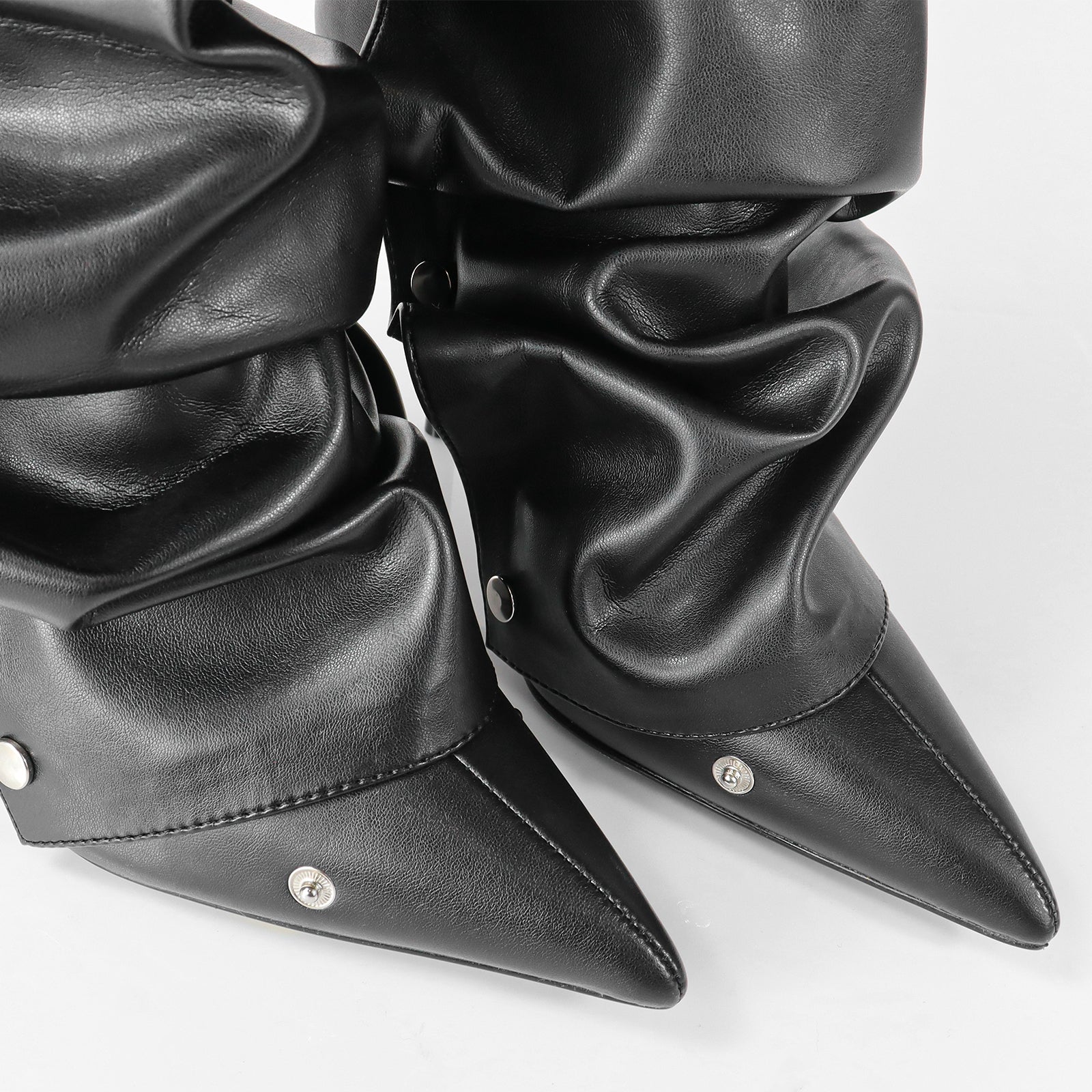 BEXIE-38 POINTED TOE PRESS STUD ANKLE HIGH BOOTIE W/STILETTO HEEL BLACK