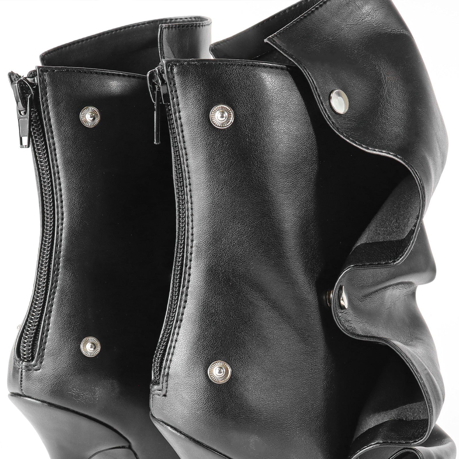 BEXIE-38 POINTED TOE PRESS STUD ANKLE HIGH BOOTIE W/STILETTO HEEL BLACK