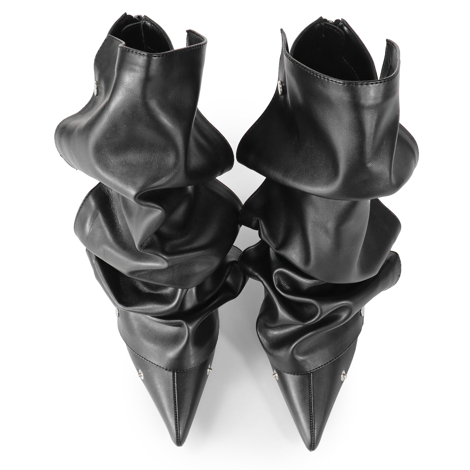 BEXIE-38 POINTED TOE PRESS STUD ANKLE HIGH BOOTIE W/STILETTO HEEL BLACK