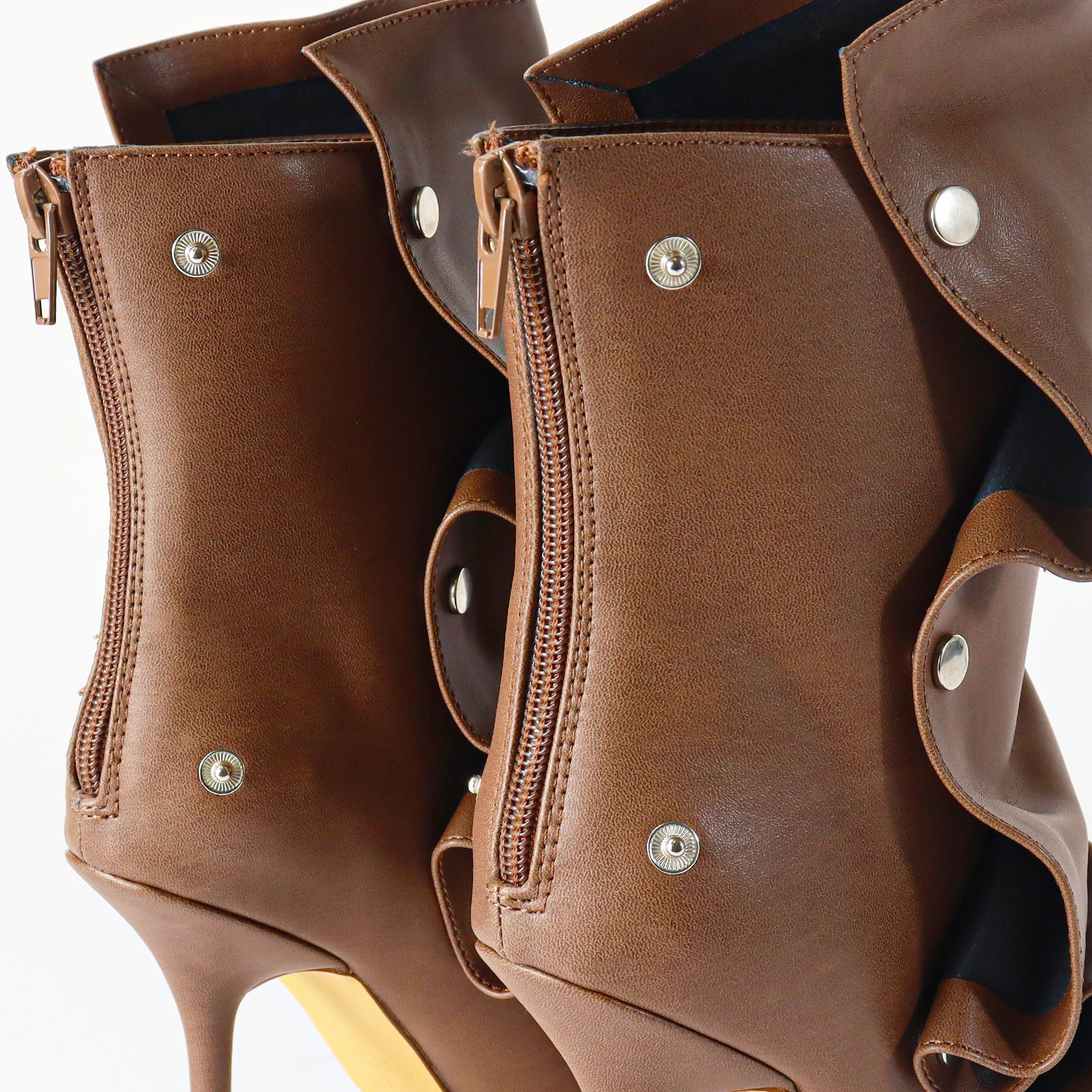 BEXIE-38 POINTED TOE PRESS STUD ANKLE HIGH BOOTIE W/STILETTO HEEL BROWN