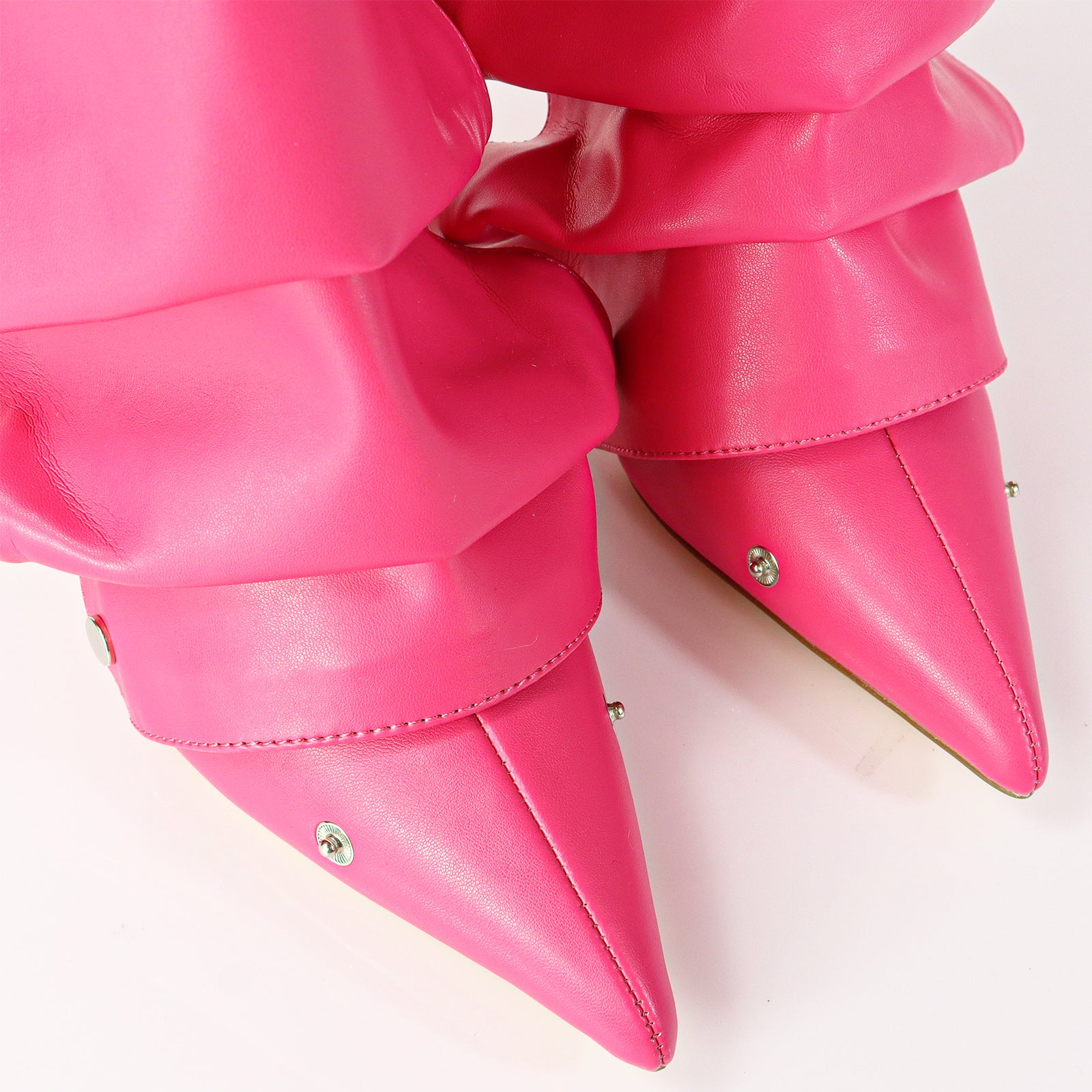 BEXIE-38 POINTED TOE PRESS STUD ANKLE HIGH BOOTIE W/STILETTO HEEL FUCHSIA