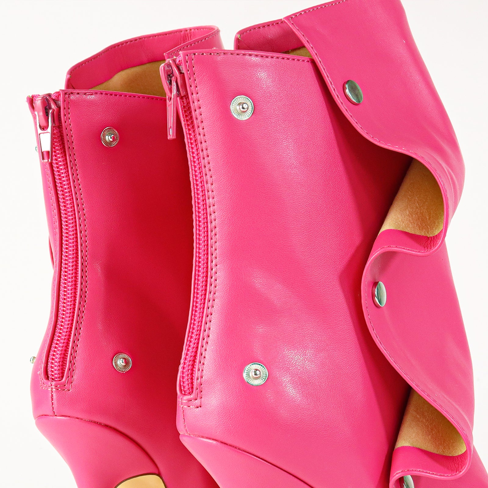 BEXIE-38 POINTED TOE PRESS STUD ANKLE HIGH BOOTIE W/STILETTO HEEL FUCHSIA
