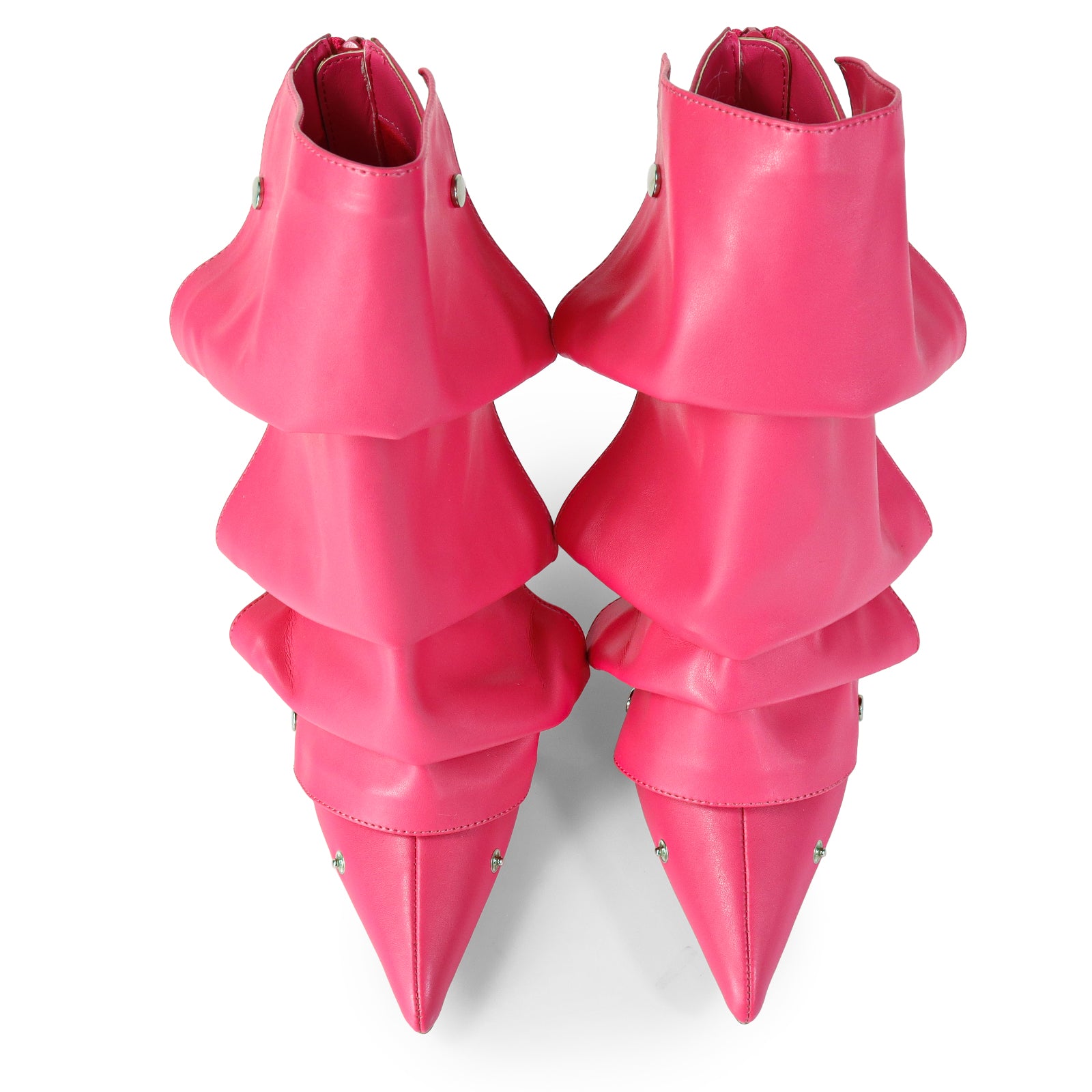 BEXIE-38 POINTED TOE PRESS STUD ANKLE HIGH BOOTIE W/STILETTO HEEL FUCHSIA