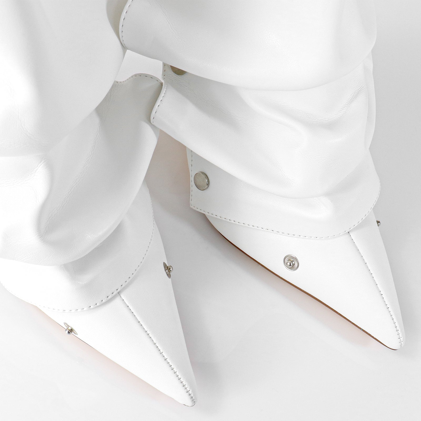 BEXIE-38 POINTED TOE PRESS STUD ANKLE HIGH BOOTIE W/STILETTO HEEL WHITE