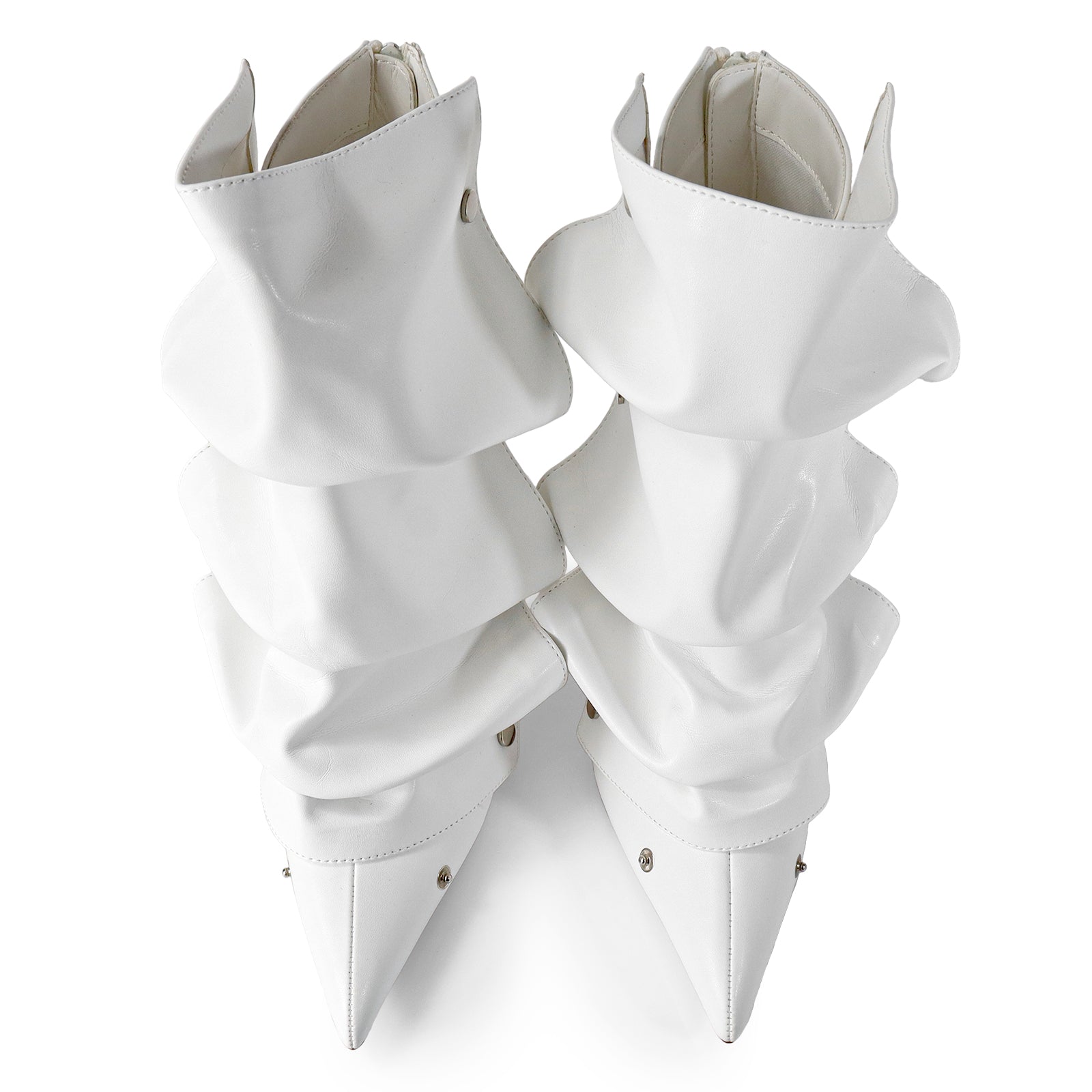 BEXIE-38 POINTED TOE PRESS STUD ANKLE HIGH BOOTIE W/STILETTO HEEL WHITE