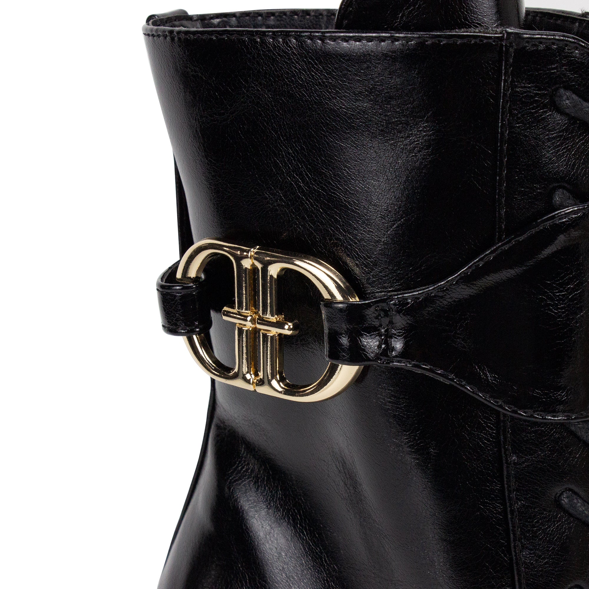 BEXIE-65 POINTED TOE  BELT LACE UP BOOTIE W HEEL BLACK