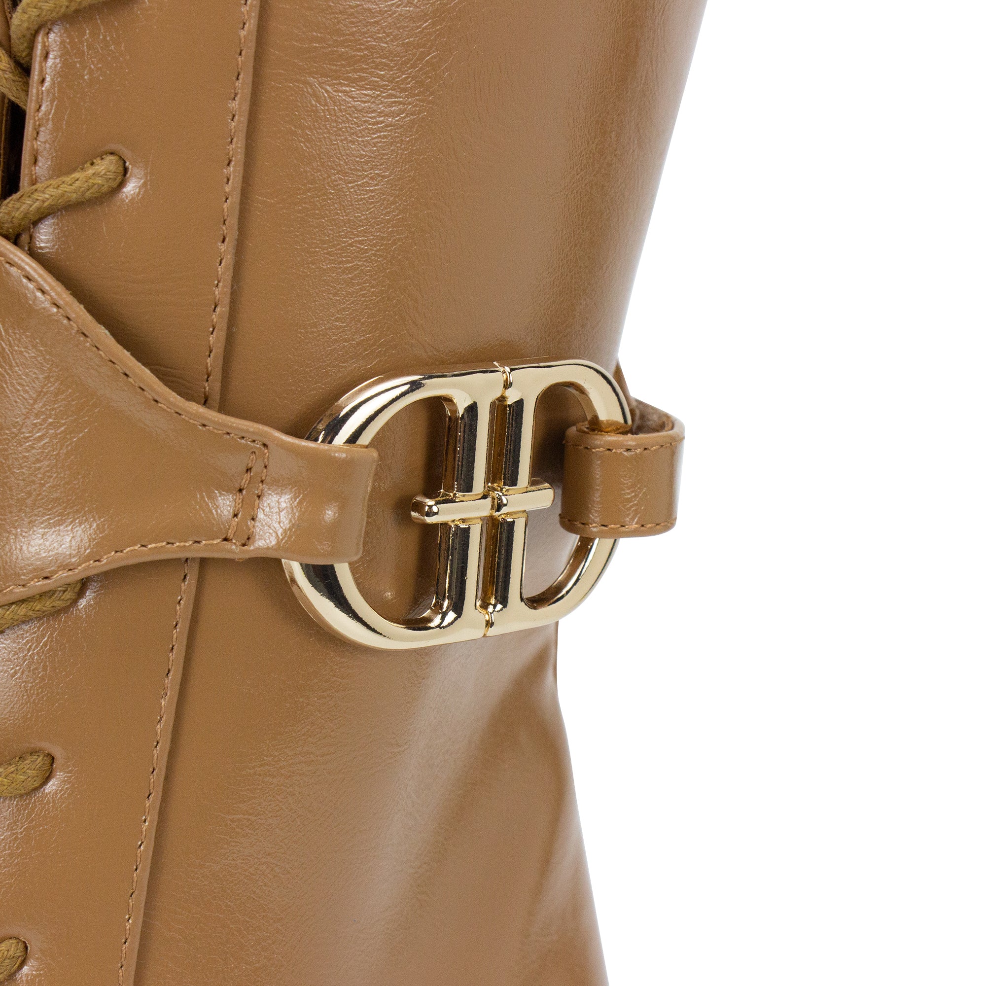 BEXIE-65 POINTED TOE  BELT LACE UP BOOTIE W HEEL HONEY