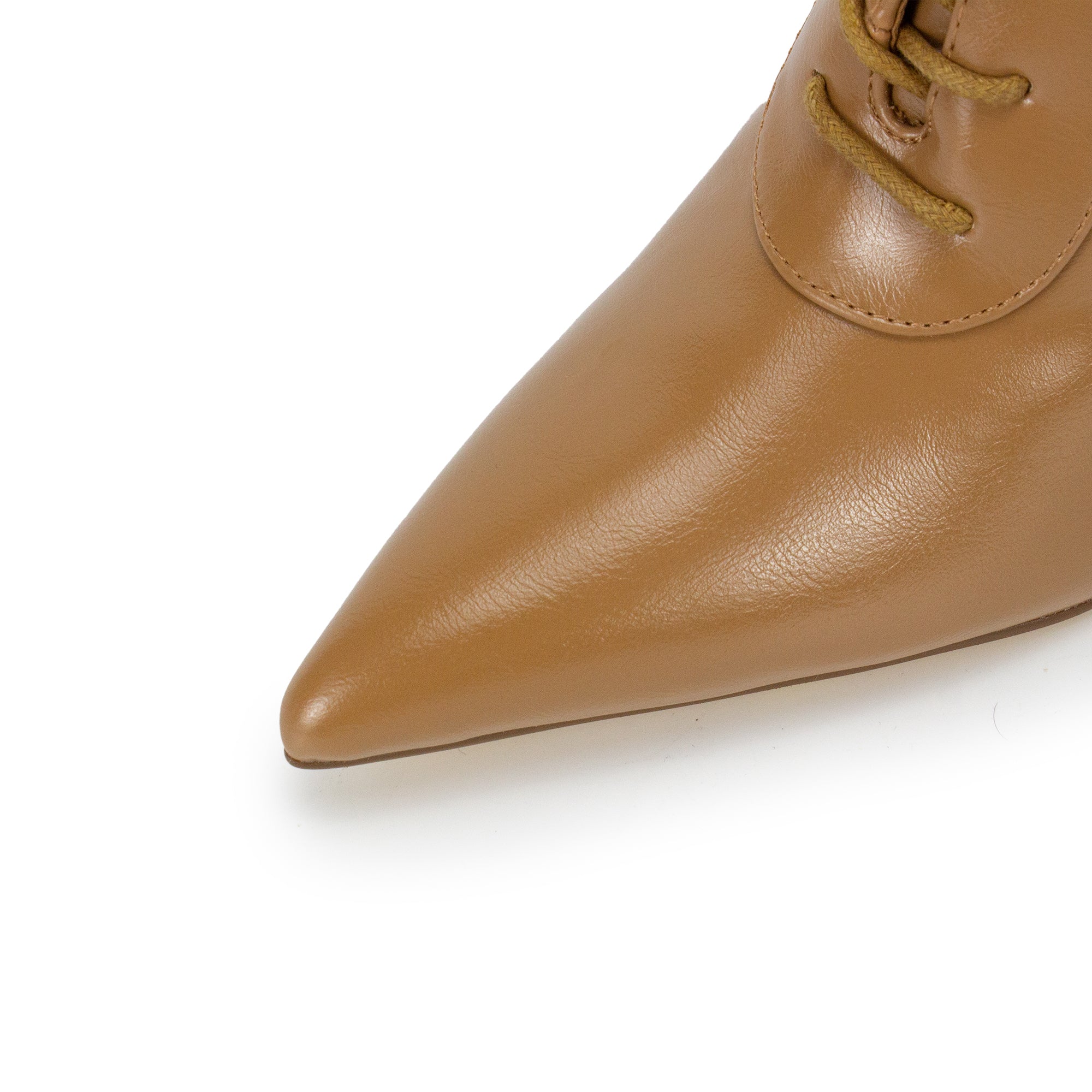 BEXIE-65 POINTED TOE  BELT LACE UP BOOTIE W HEEL HONEY