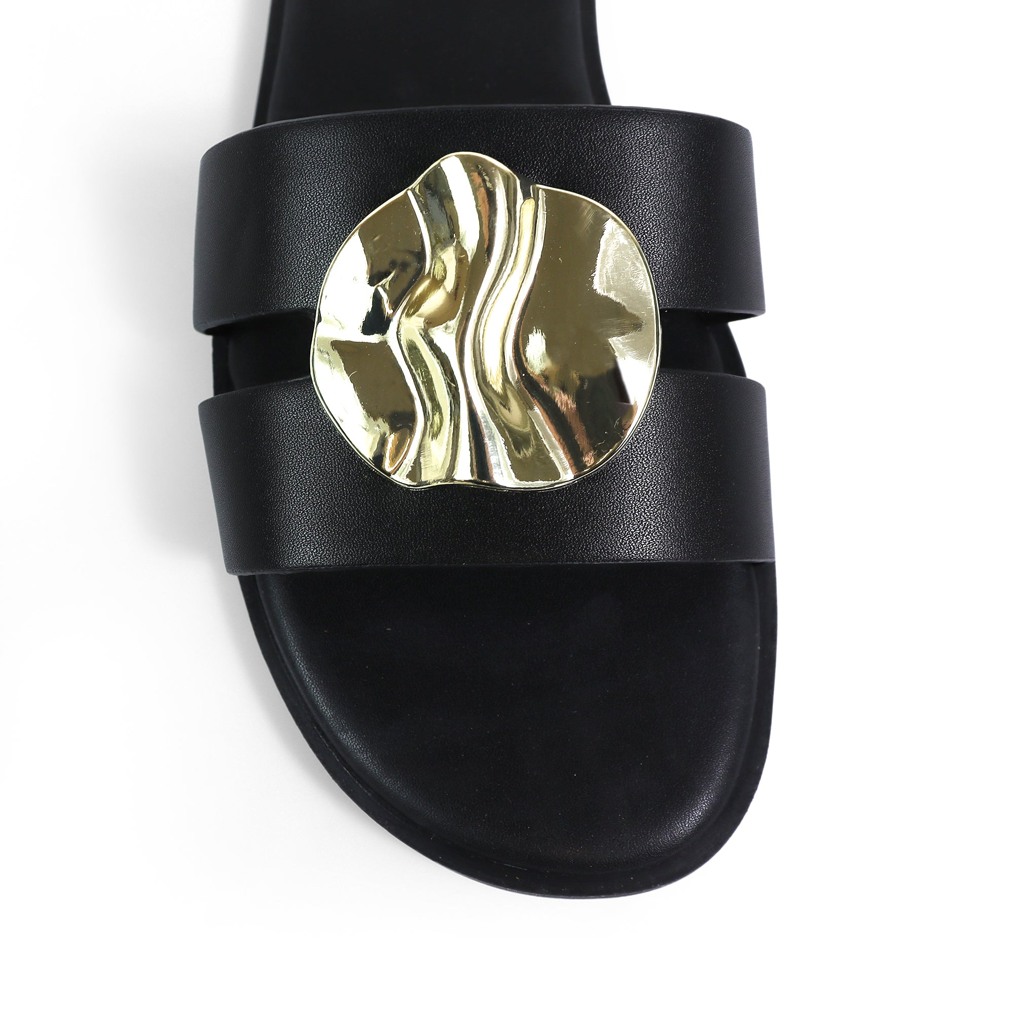 BICKLEY-30 METAL DETAILS OPEN TOE SLIDES BLACK