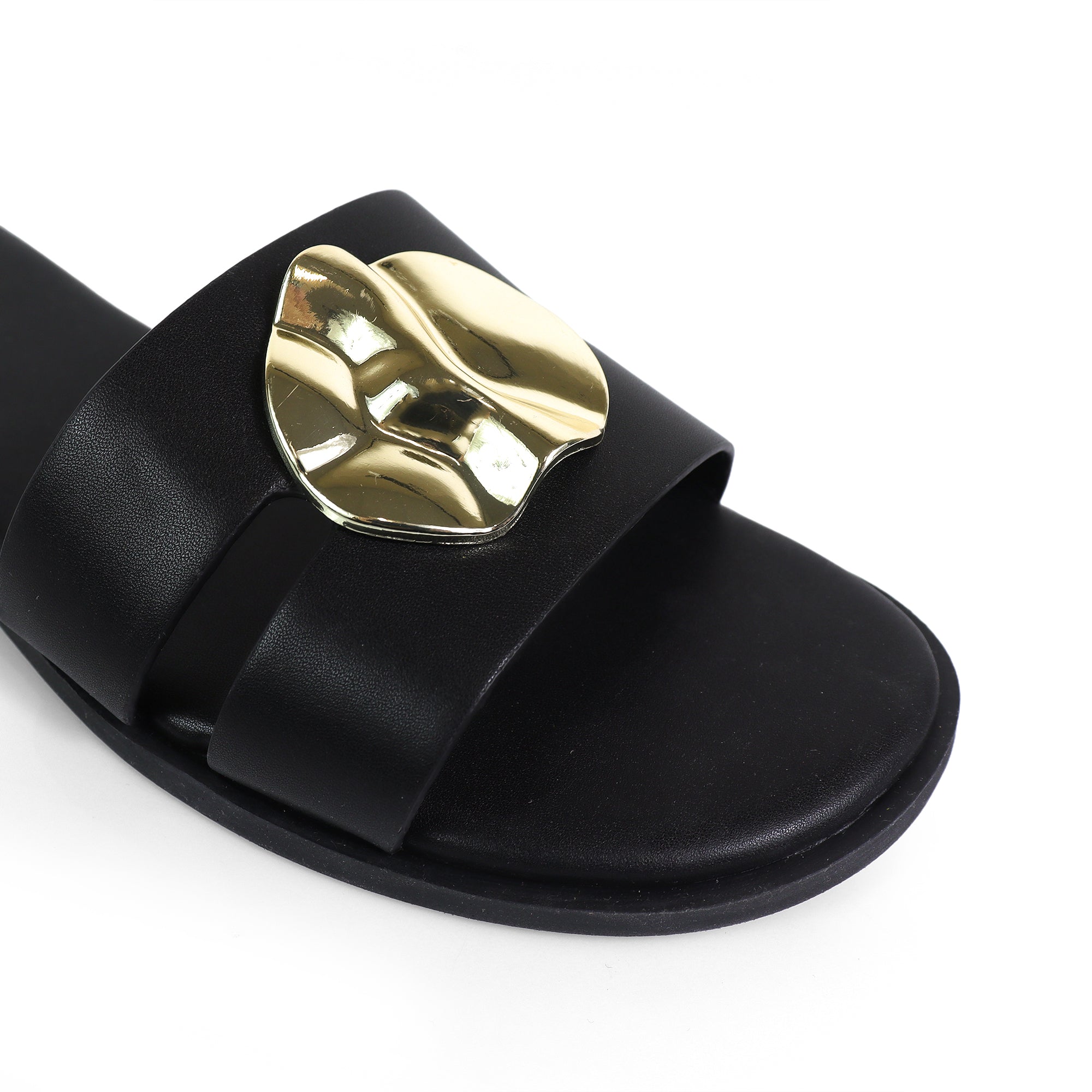 BICKLEY-30 METAL DETAILS OPEN TOE SLIDES BLACK