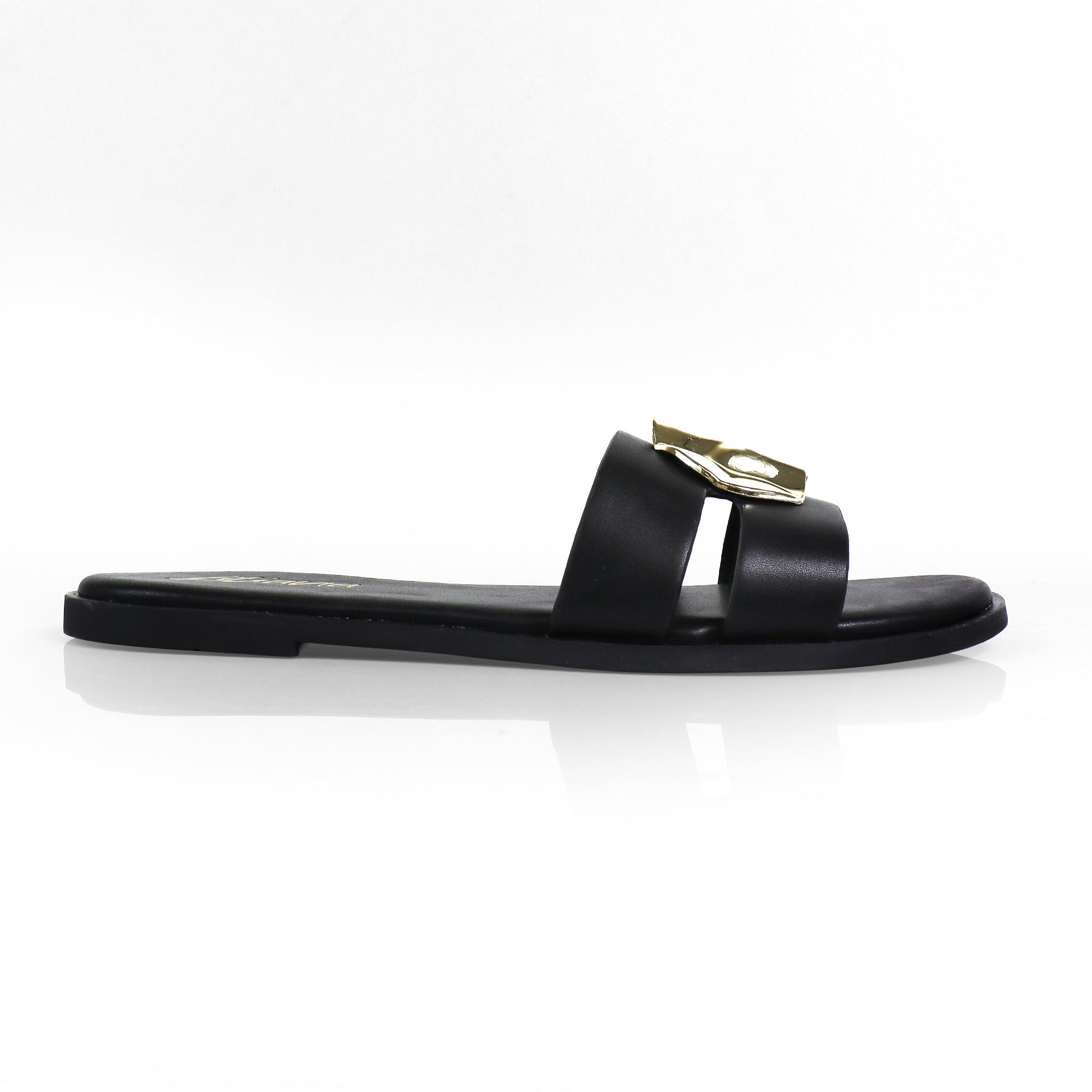 BICKLEY-30 METAL DETAILS OPEN TOE SLIDES BLACK