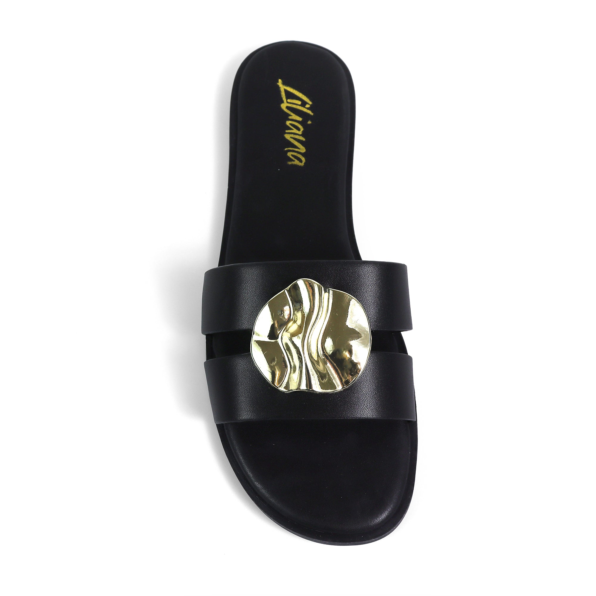 BICKLEY-30 METAL DETAILS OPEN TOE SLIDES BLACK