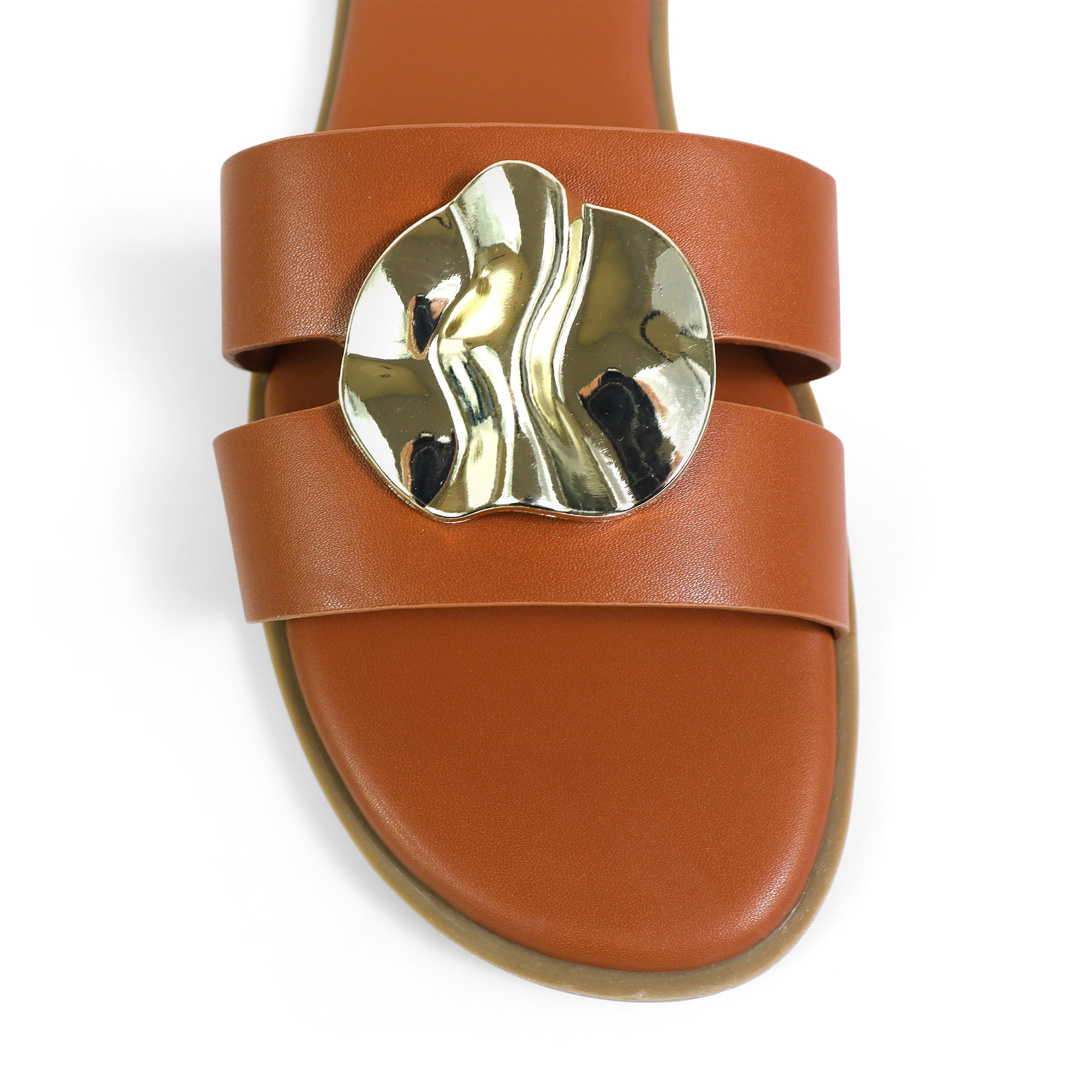 BICKLEY-30 METAL DETAILS OPEN TOE SLIDES TAN