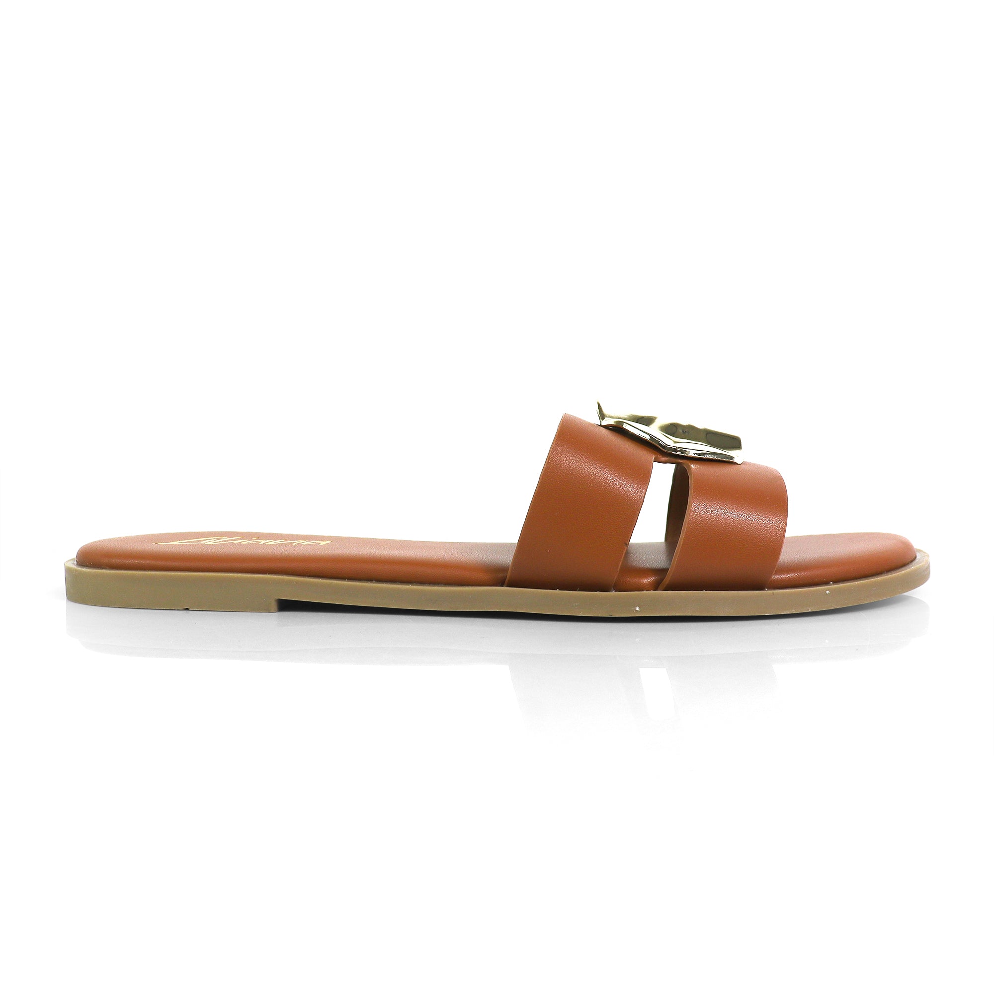 BICKLEY-30 METAL DETAILS OPEN TOE SLIDES TAN