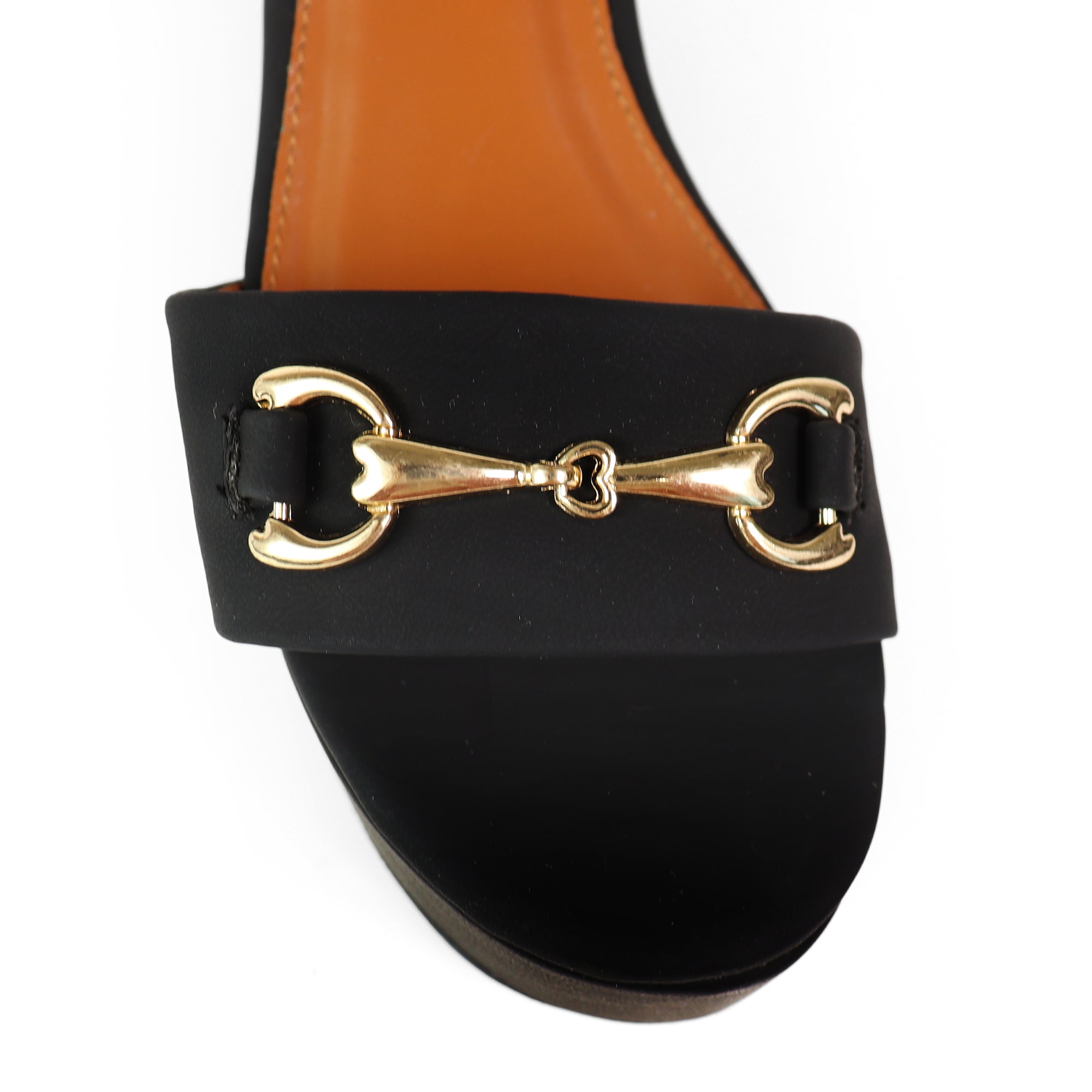 BINNA-1 OPEN TOE HORSEBIT ANCKLE STRAP SANDAL W/ WEDGE BLACK