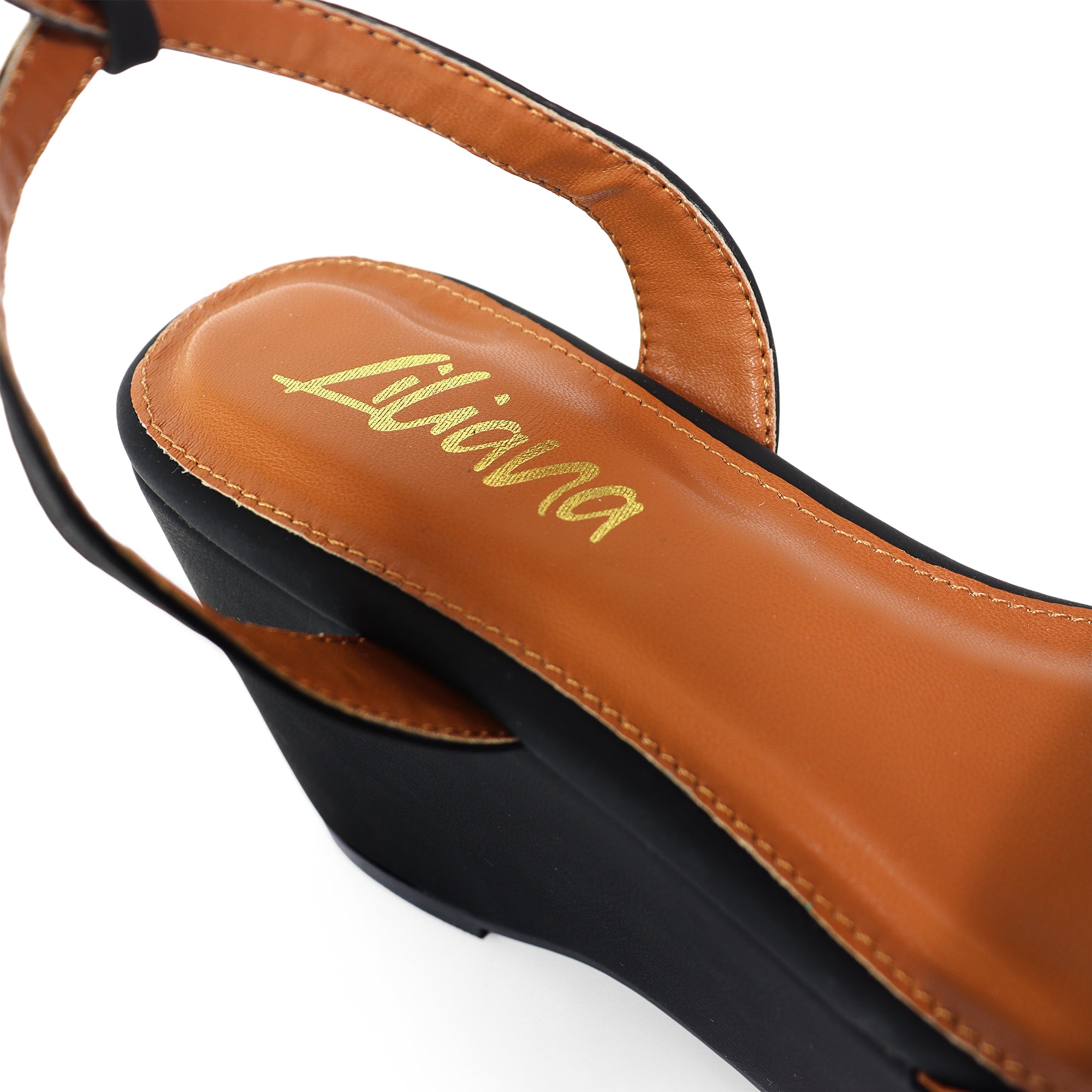 BINNA-1 OPEN TOE HORSEBIT ANCKLE STRAP SANDAL W/ WEDGE BLACK