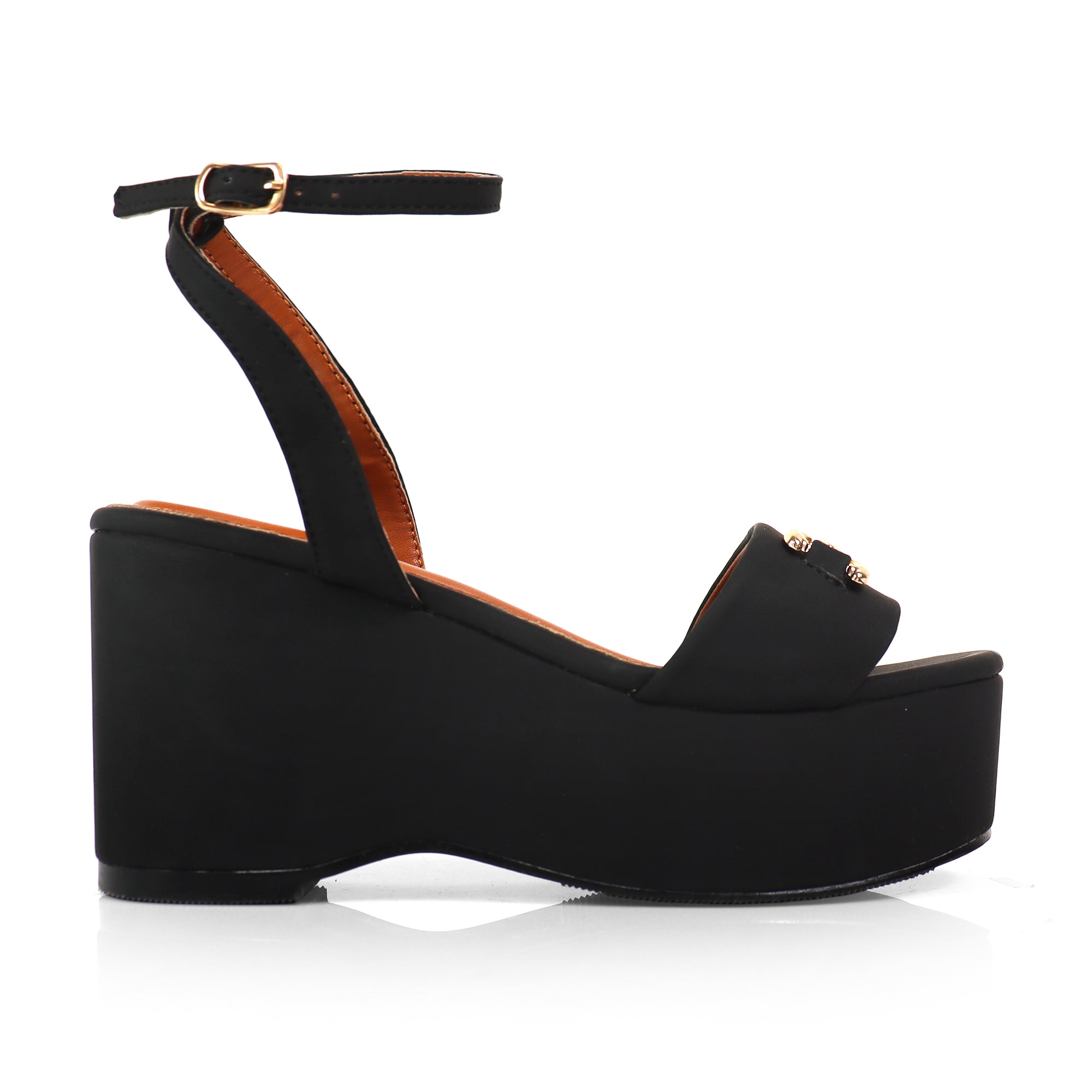 BINNA-1 OPEN TOE HORSEBIT ANCKLE STRAP SANDAL W/ WEDGE BLACK
