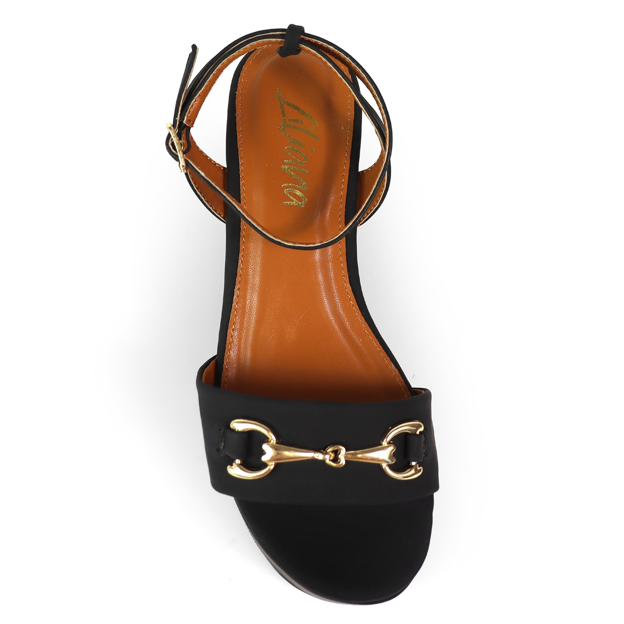 BINNA-1 OPEN TOE HORSEBIT ANCKLE STRAP SANDAL W/ WEDGE BLACK