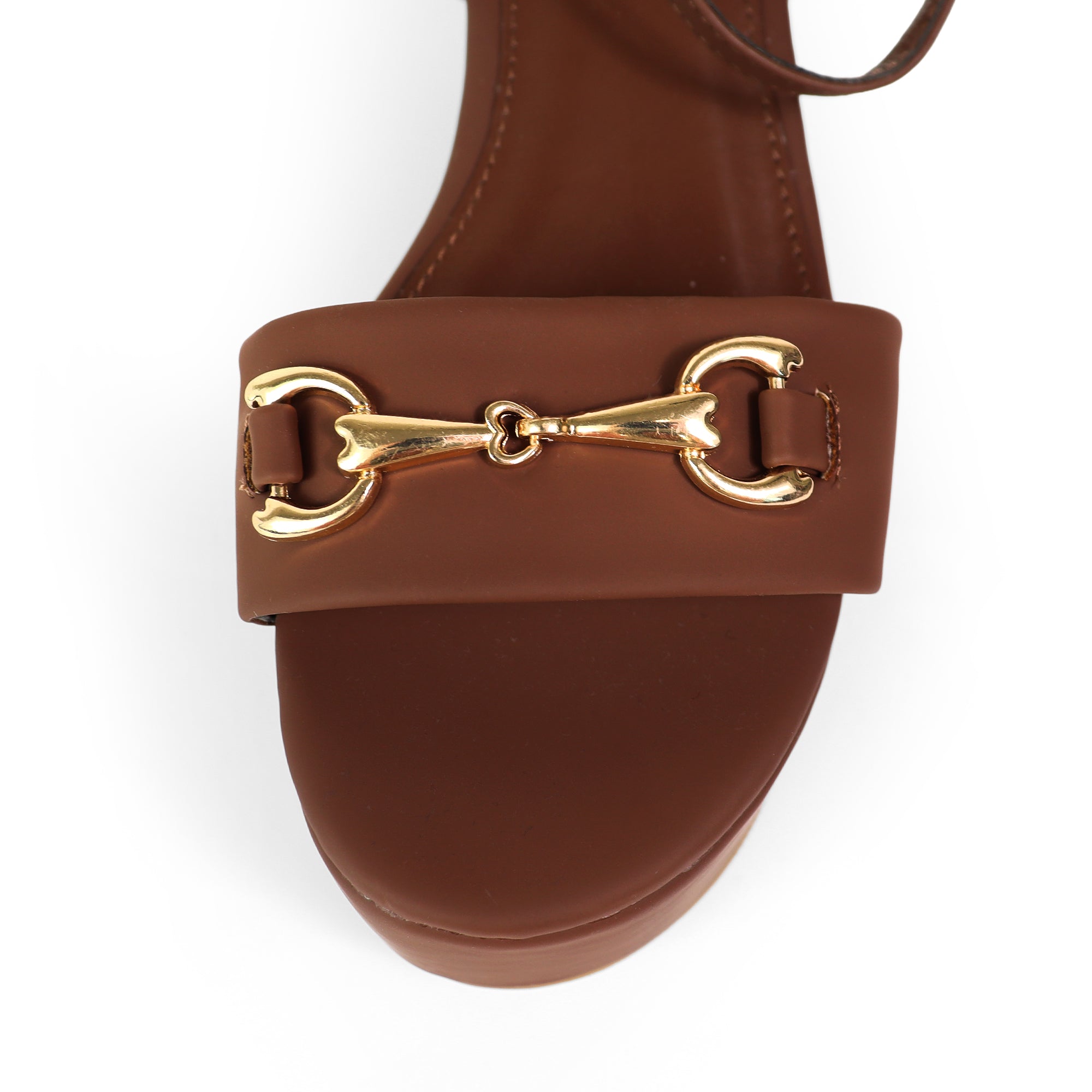 BINNA-1 OPEN TOE HORSEBIT ANCKLE STRAP SANDAL W/ WEDGE MOCHA