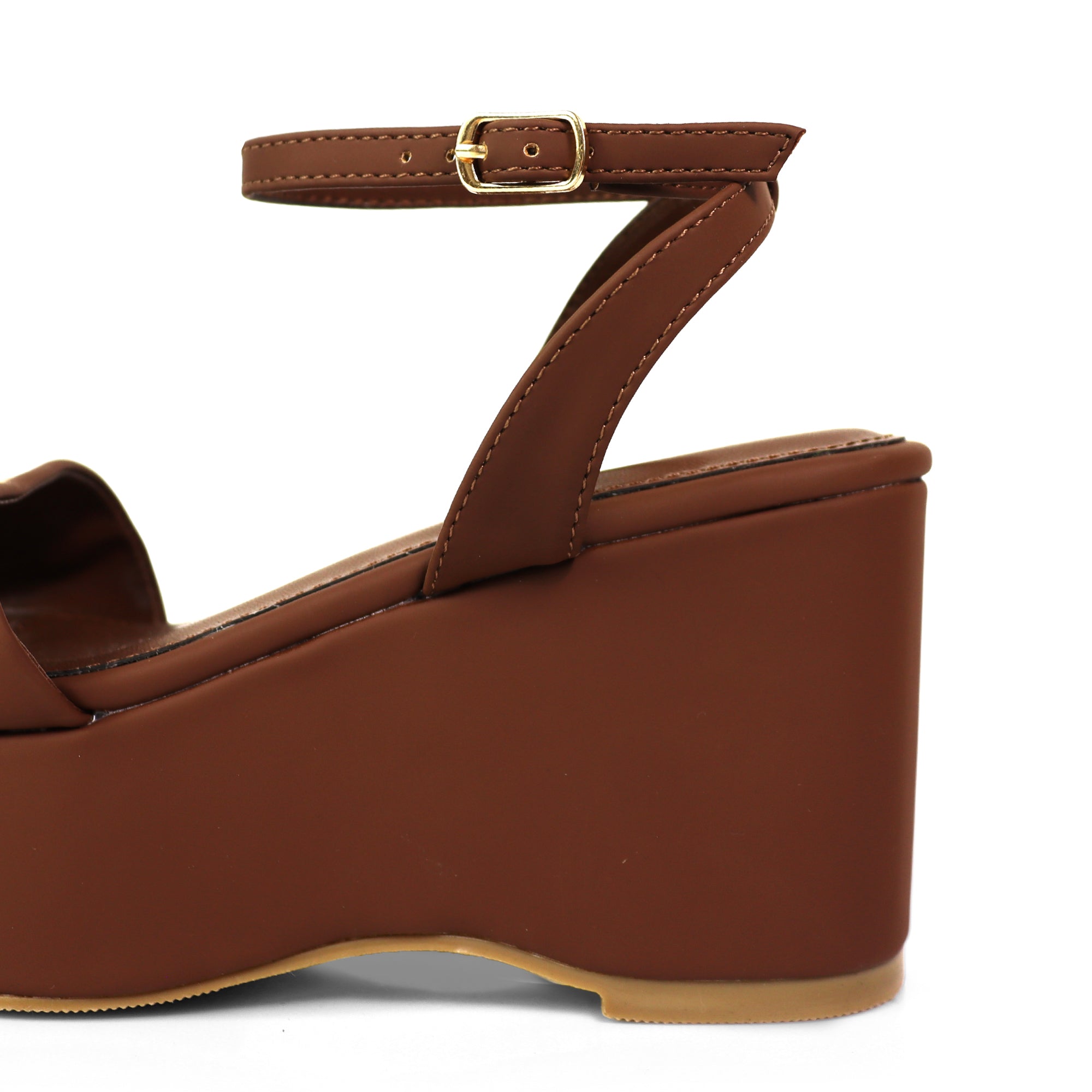 BINNA-1 OPEN TOE HORSEBIT ANCKLE STRAP SANDAL W/ WEDGE MOCHA