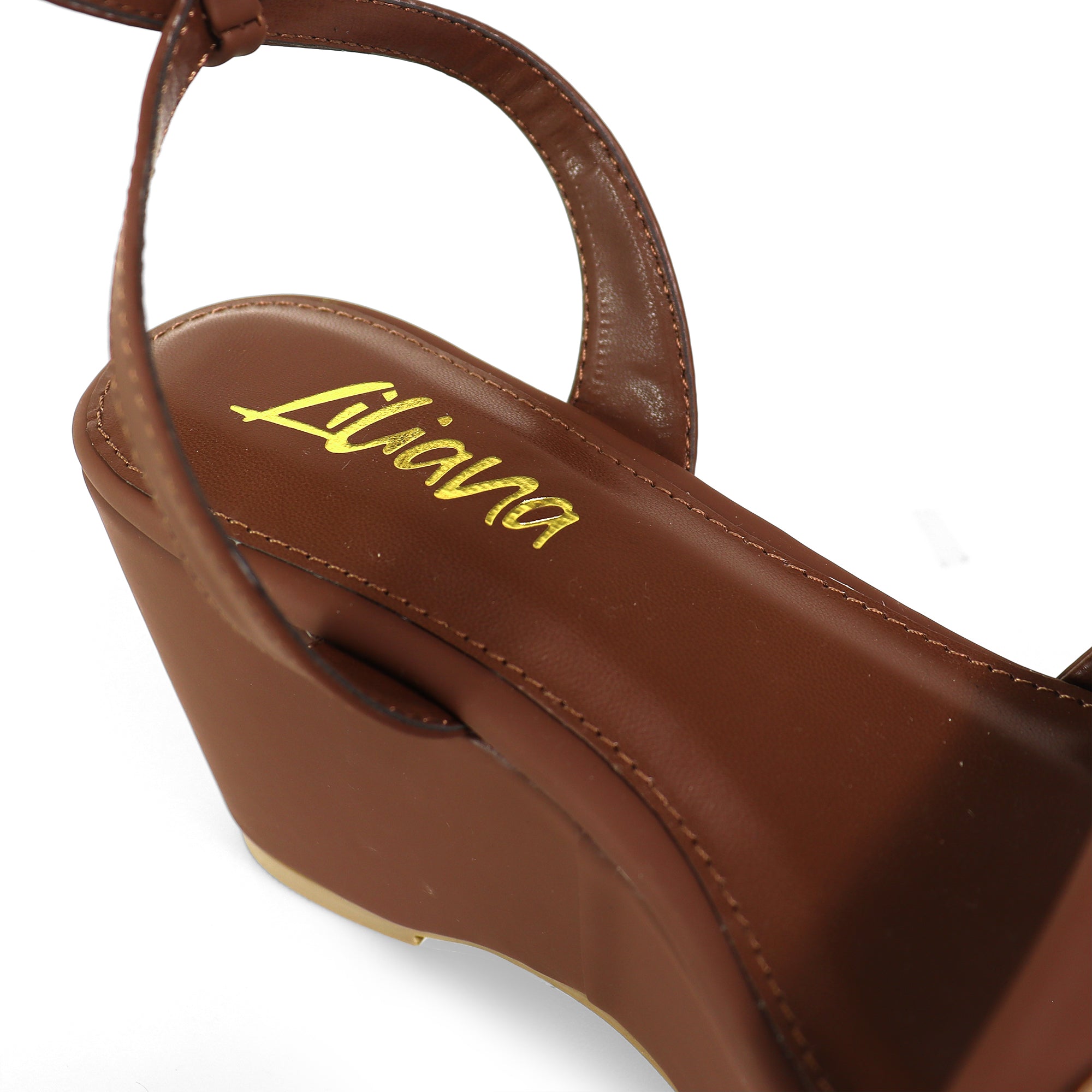 BINNA-1 OPEN TOE HORSEBIT ANCKLE STRAP SANDAL W/ WEDGE MOCHA