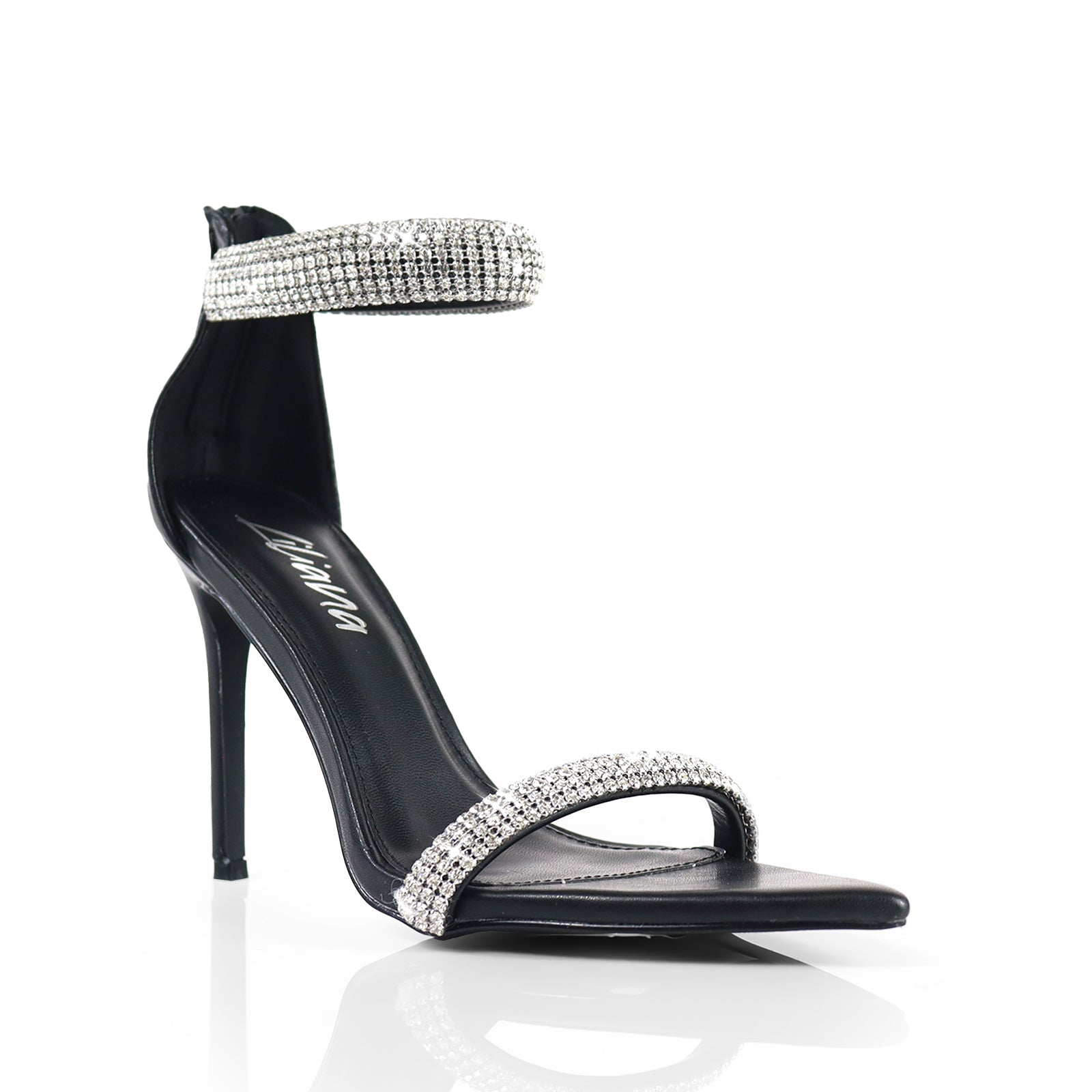 BLAKE-11 POINTED TOE RHINESTONE DUO STRAP HEEL W/ SINGLE SOLE BLACK