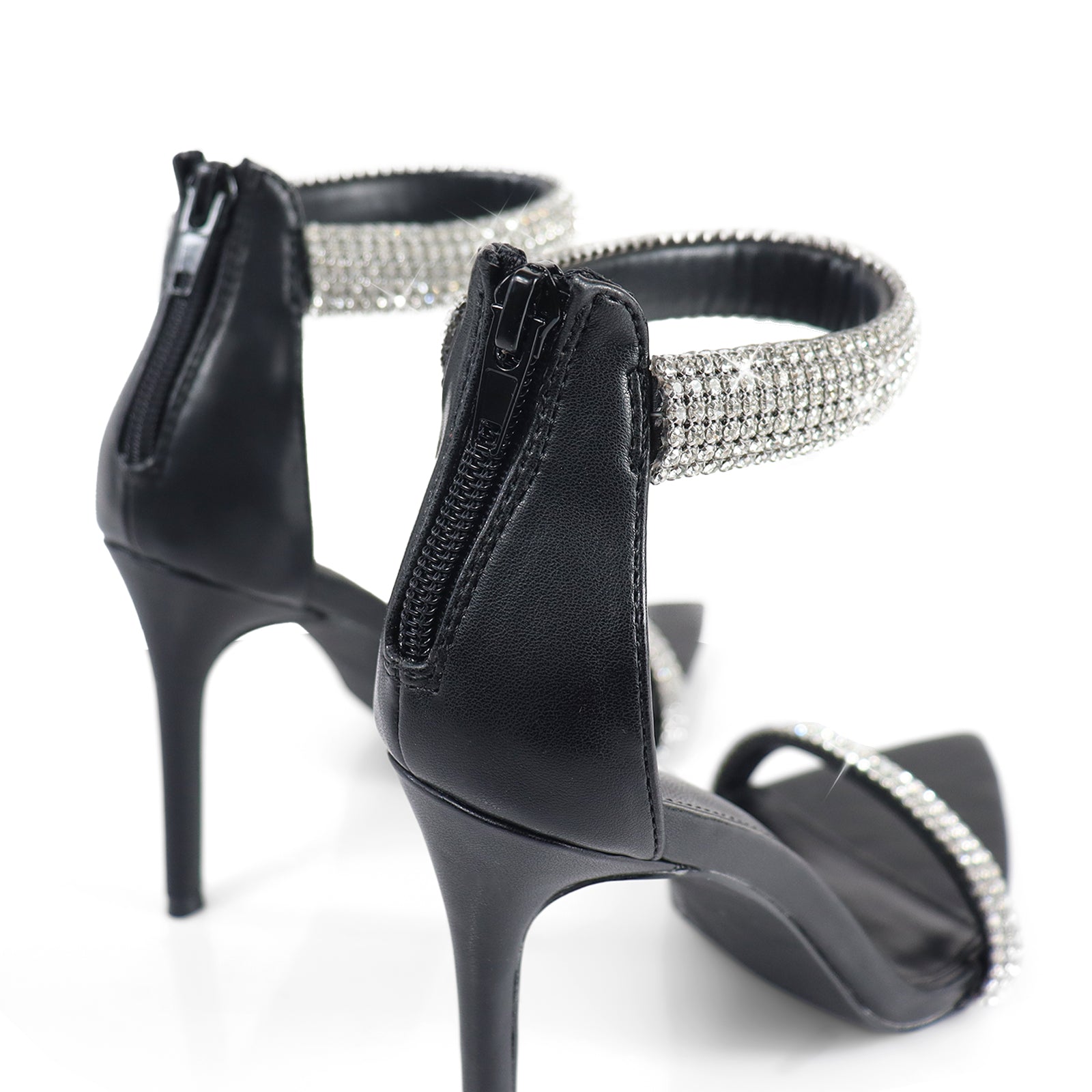 BLAKE-11 POINTED TOE RHINESTONE DUO STRAP HEEL W/ SINGLE SOLE BLACK