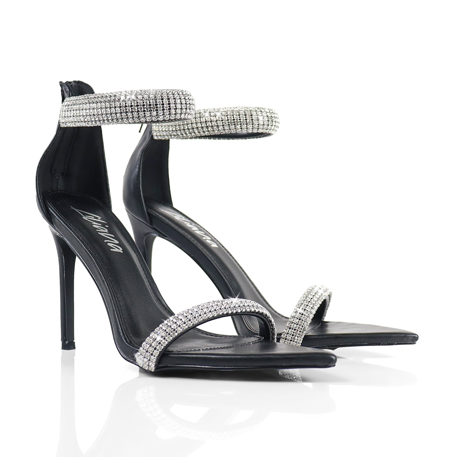 BLAKE-11 POINTED TOE RHINESTONE DUO STRAP HEEL W/ SINGLE SOLE BLACK
