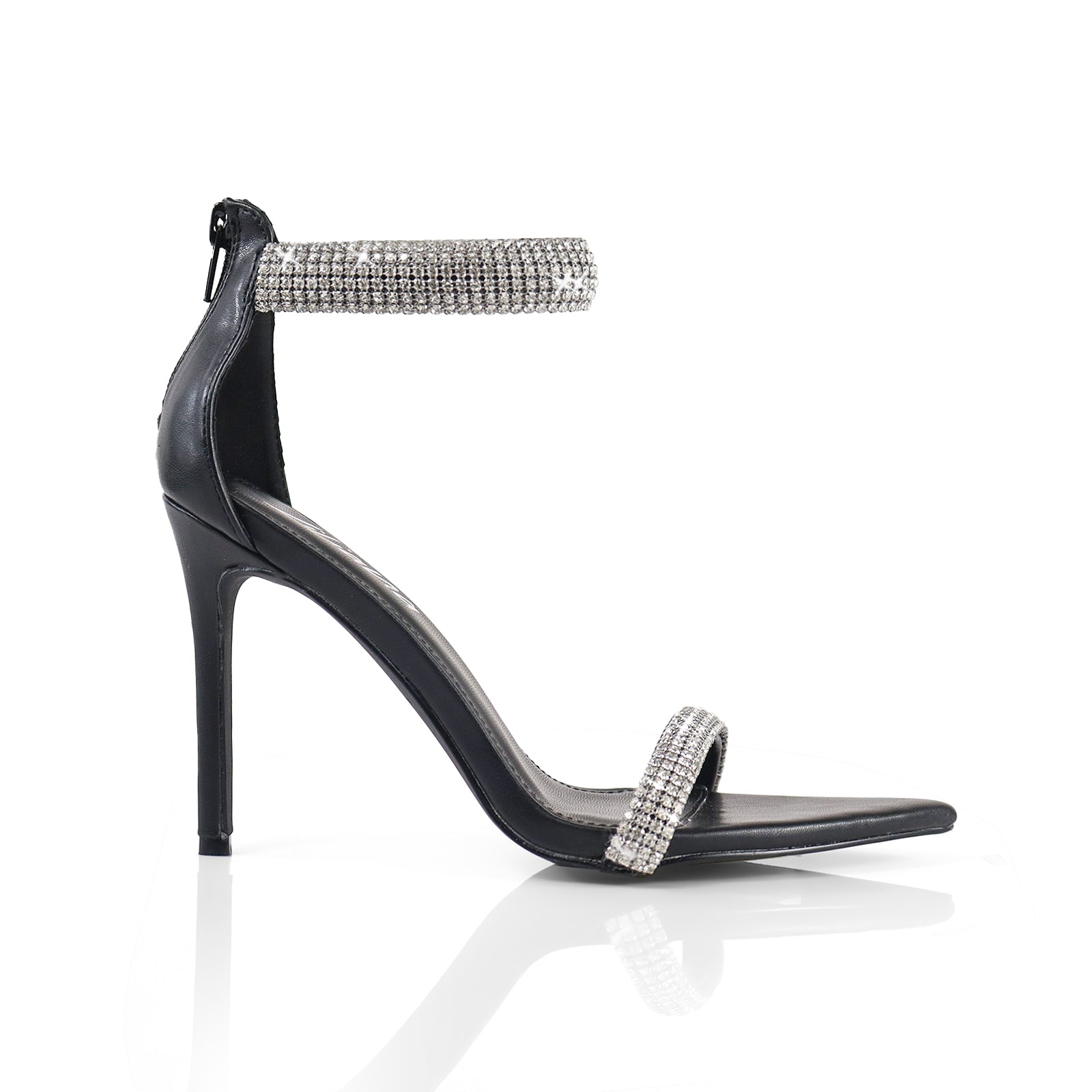 BLAKE-11 POINTED TOE RHINESTONE DUO STRAP HEEL W/ SINGLE SOLE BLACK